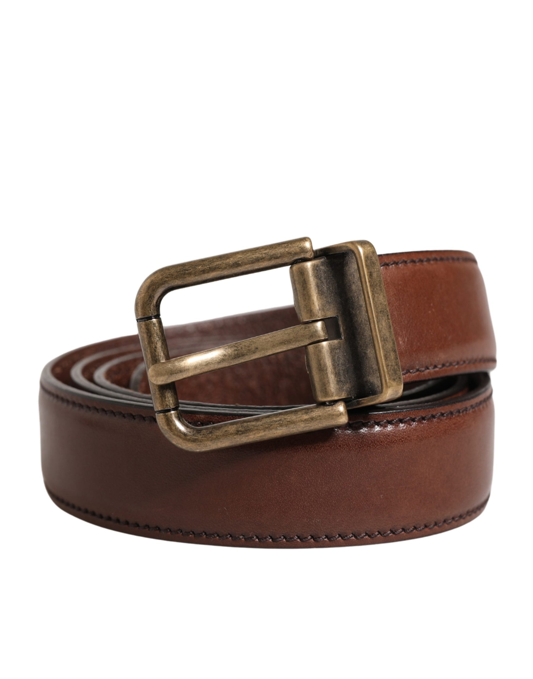 Dolce & Gabbana Men Brown Classic Leather Metal Buckle Belt | Regal Royce