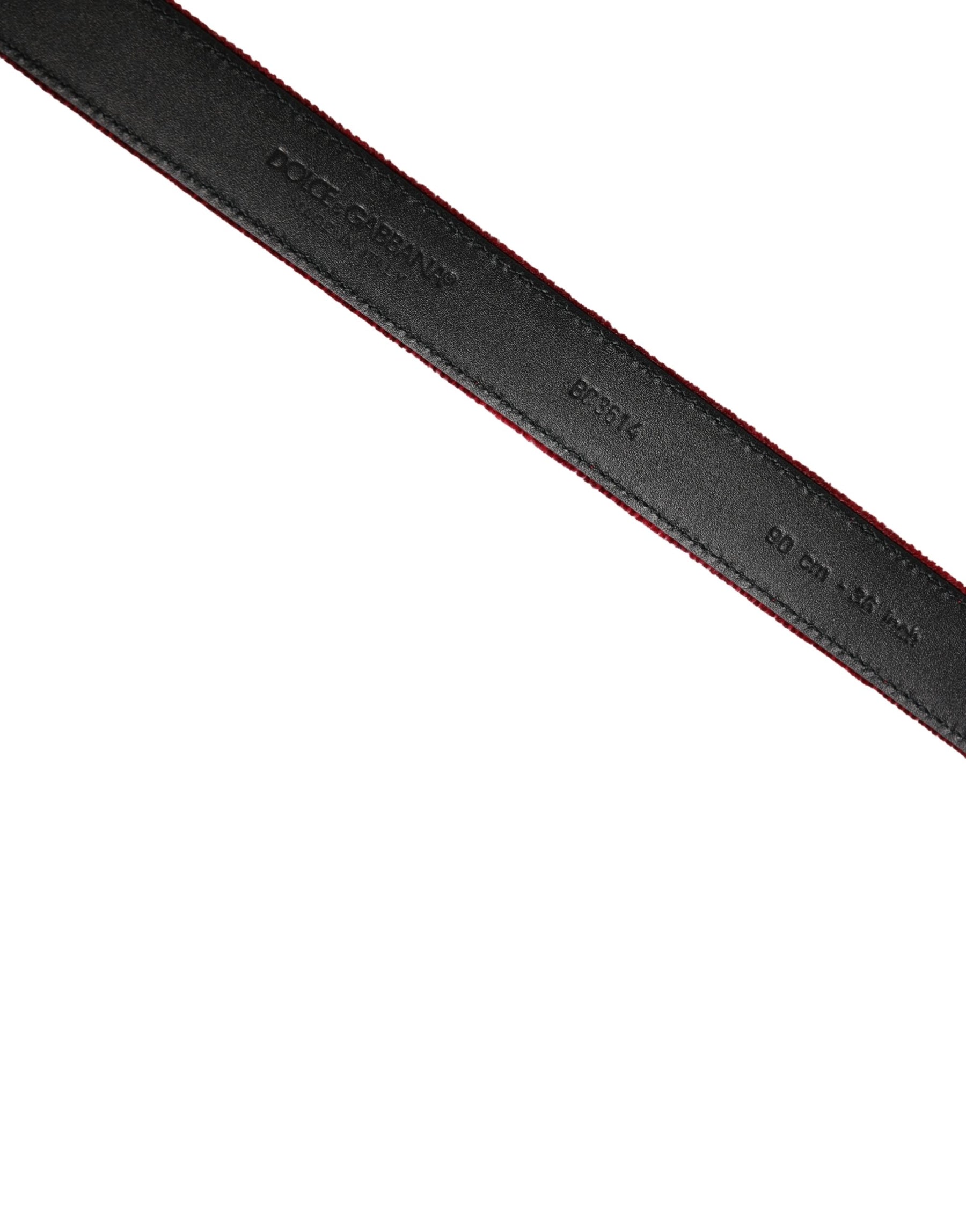 Dolce & Gabbana Men Burgundy Velvet Cotton Metal Buckle Belt | Regal Royce