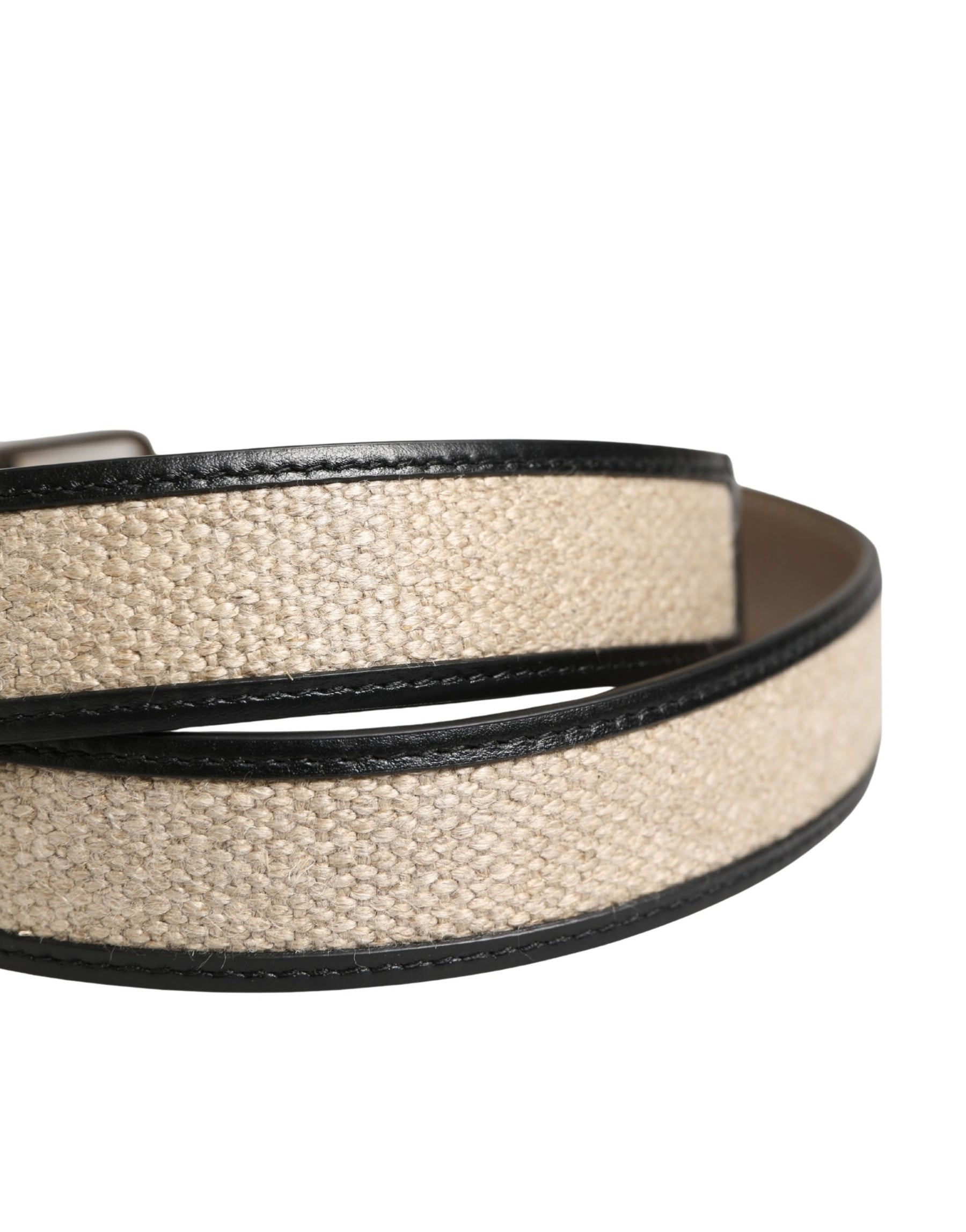 Dolce & Gabbana Men Beige Woven Leather Metal Buckle Belt | Regal Royce