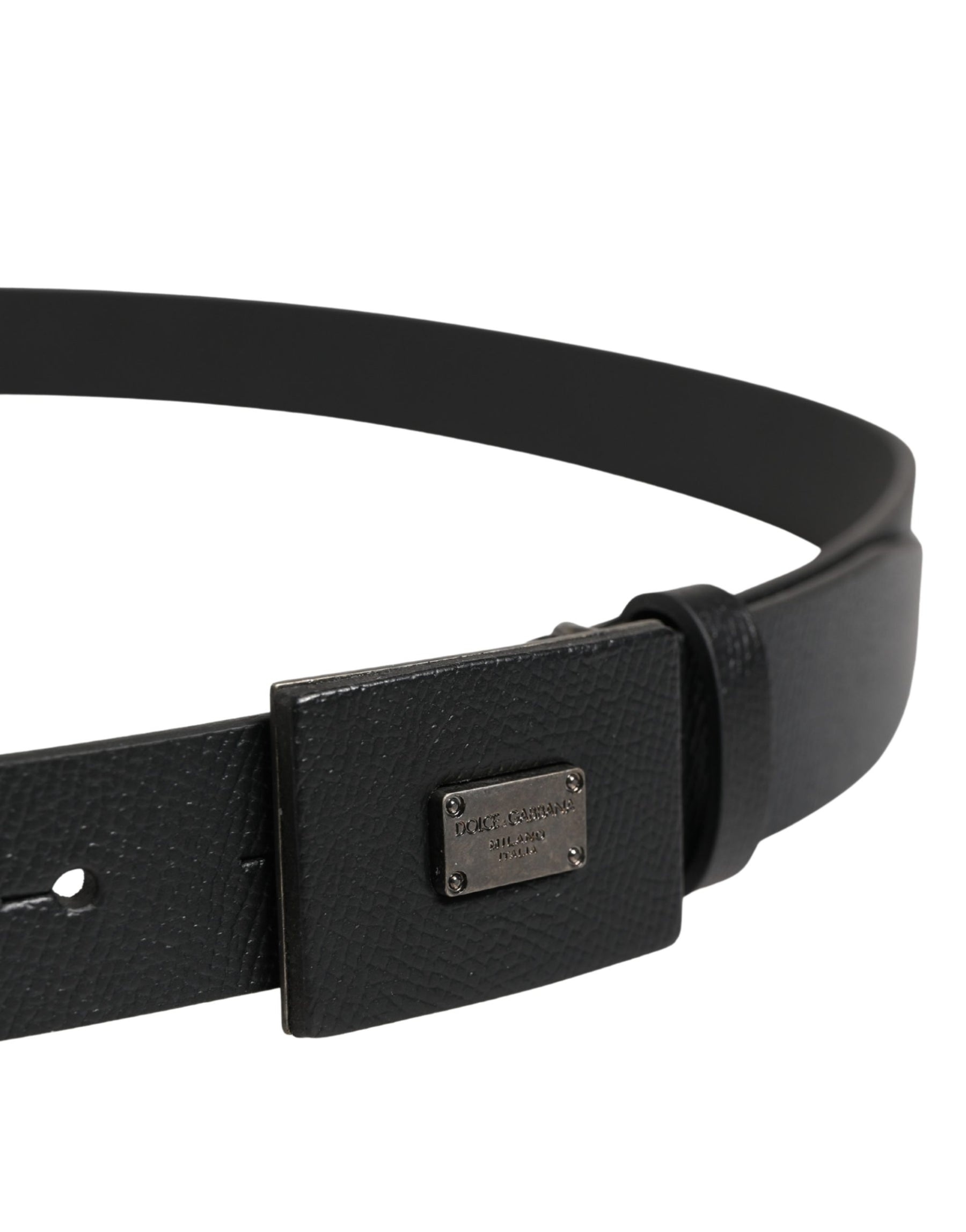 Dolce & Gabbana Men Black Calfskin Leather Square Buckle Belt | Regal Royce