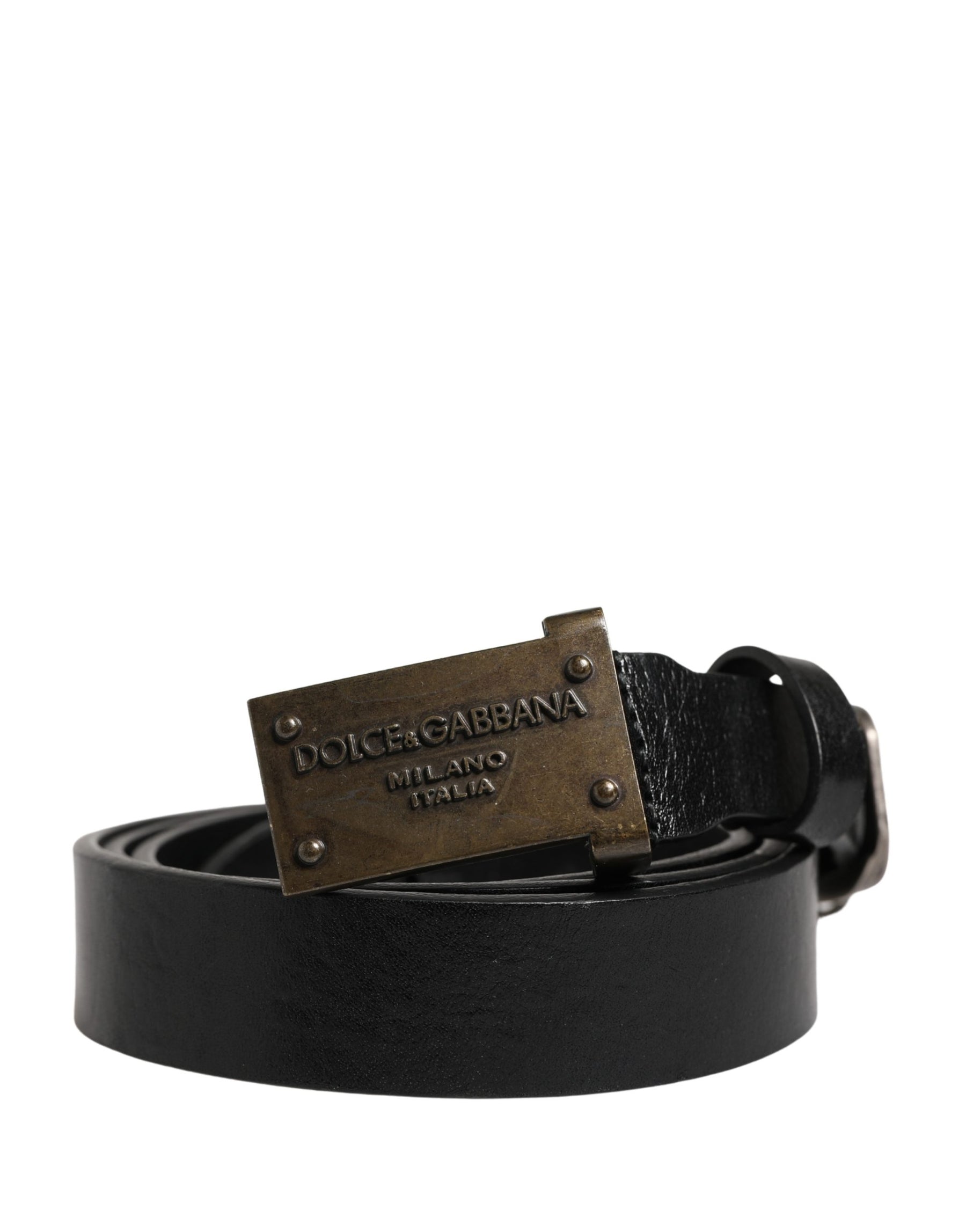 Dolce & Gabbana Men Black Classic Leather Logo Buckle Belt | Regal Royce