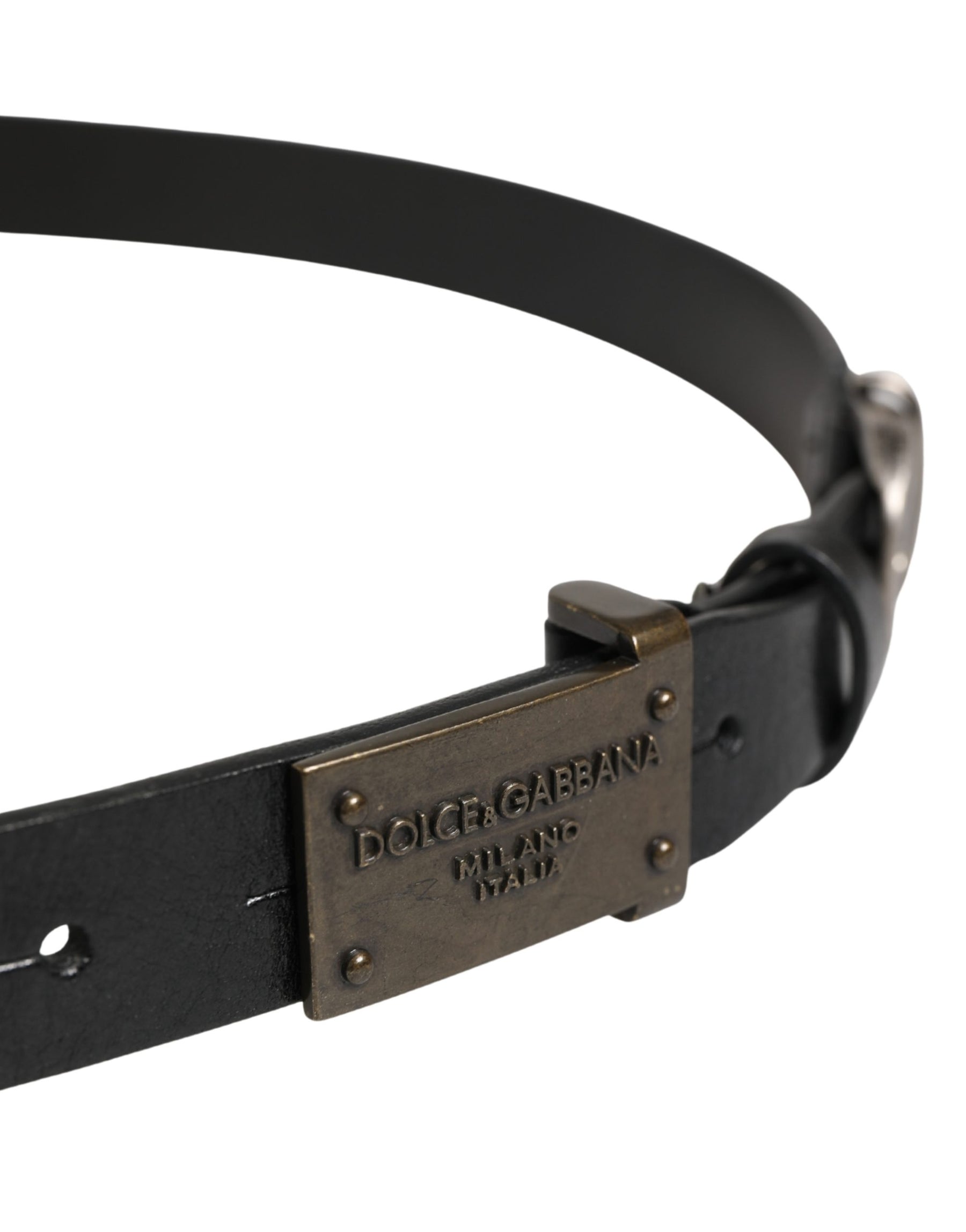 Dolce & Gabbana Men Black Classic Leather Logo Buckle Belt | Regal Royce