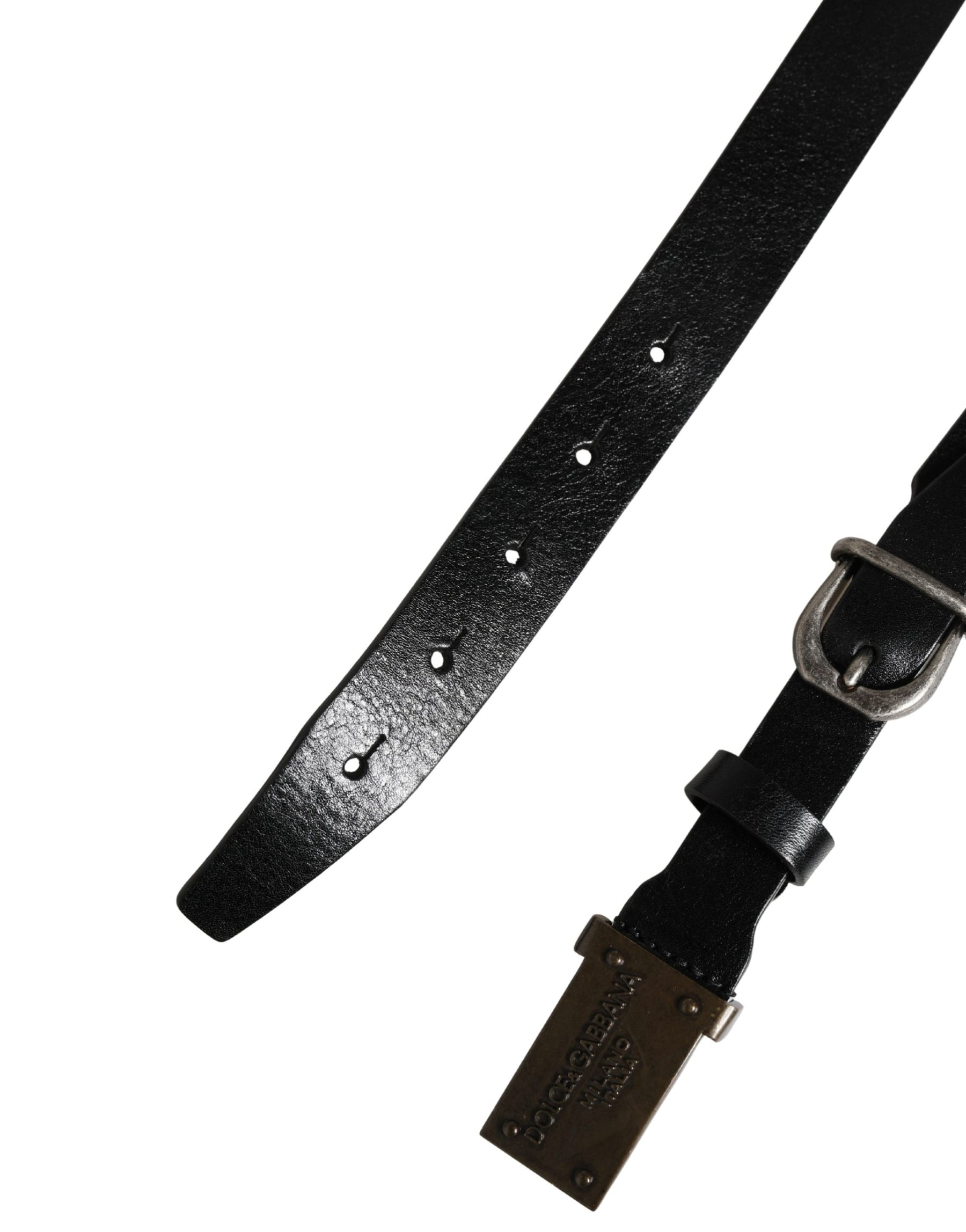 Dolce & Gabbana Men Black Classic Leather Logo Buckle Belt | Regal Royce
