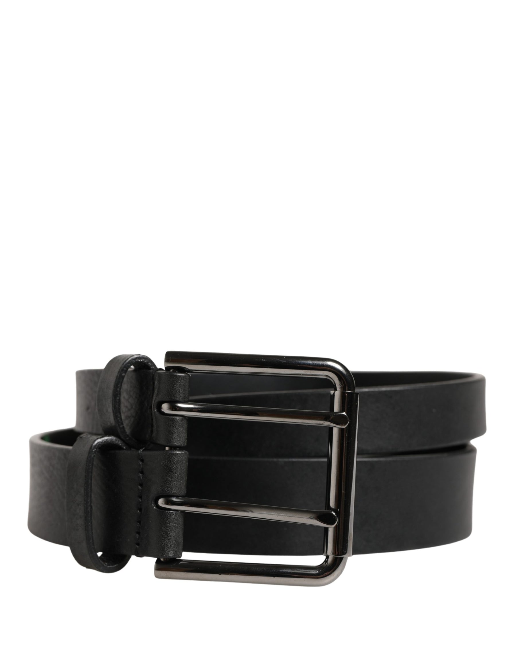 Dolce & Gabbana Black Double Strap Leather Silver Buckle Belt | Regal Royce