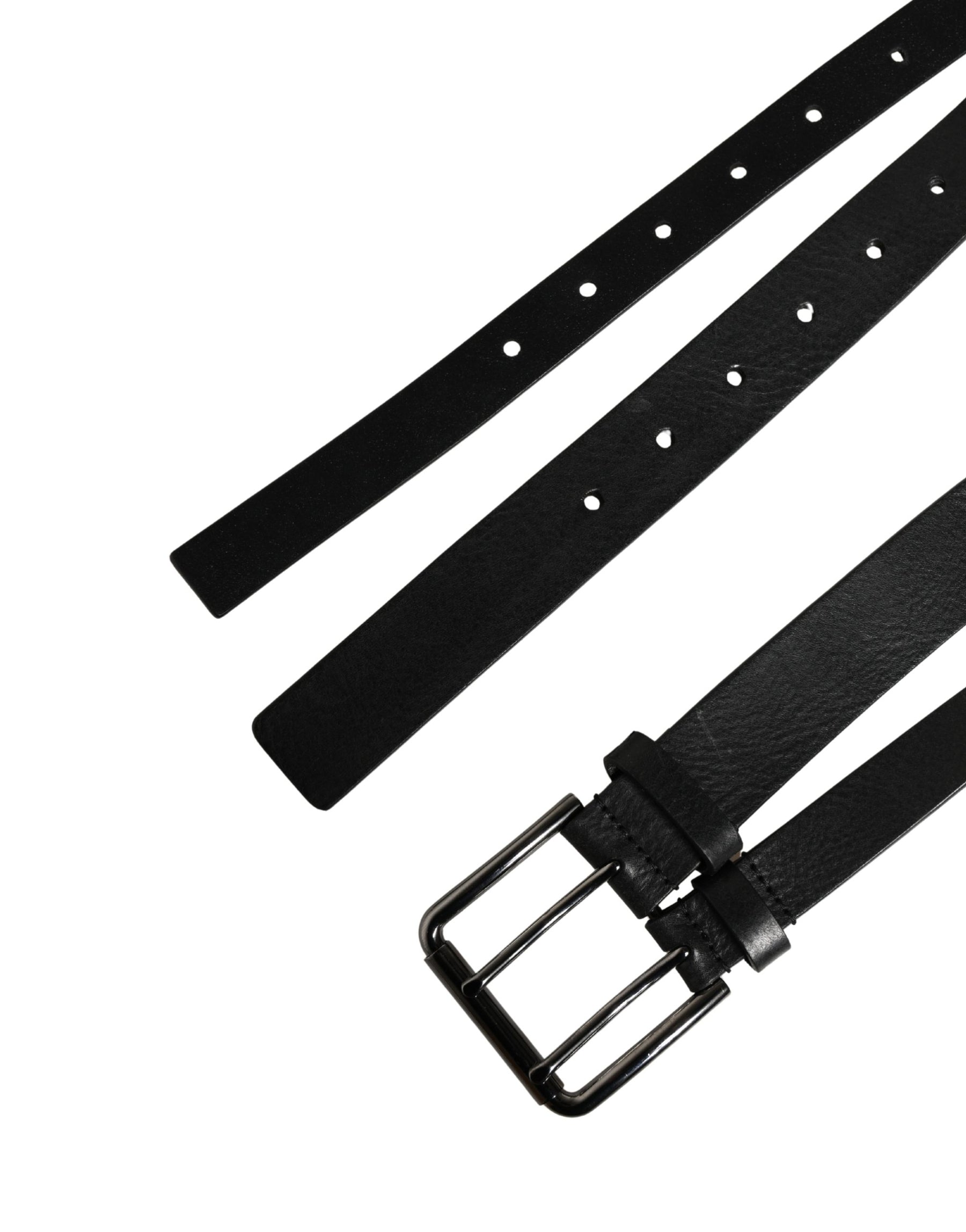 Dolce & Gabbana Black Double Strap Leather Silver Buckle Belt | Regal Royce