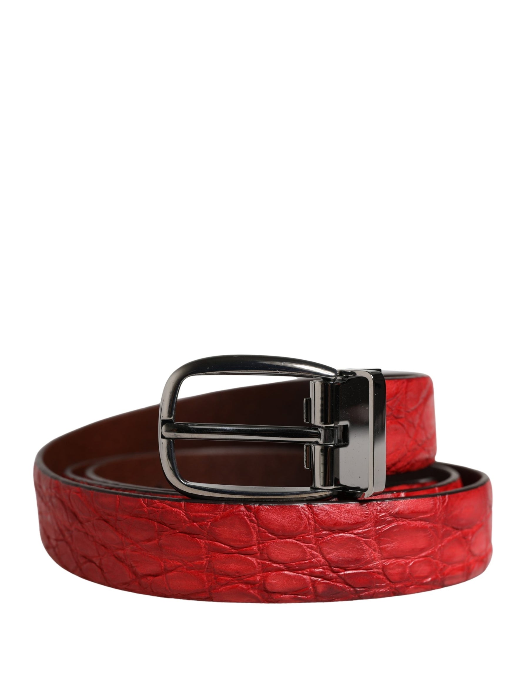 Dolce & Gabbana Men Red Exotic Leather Metal Buckle Belt | Regal Royce