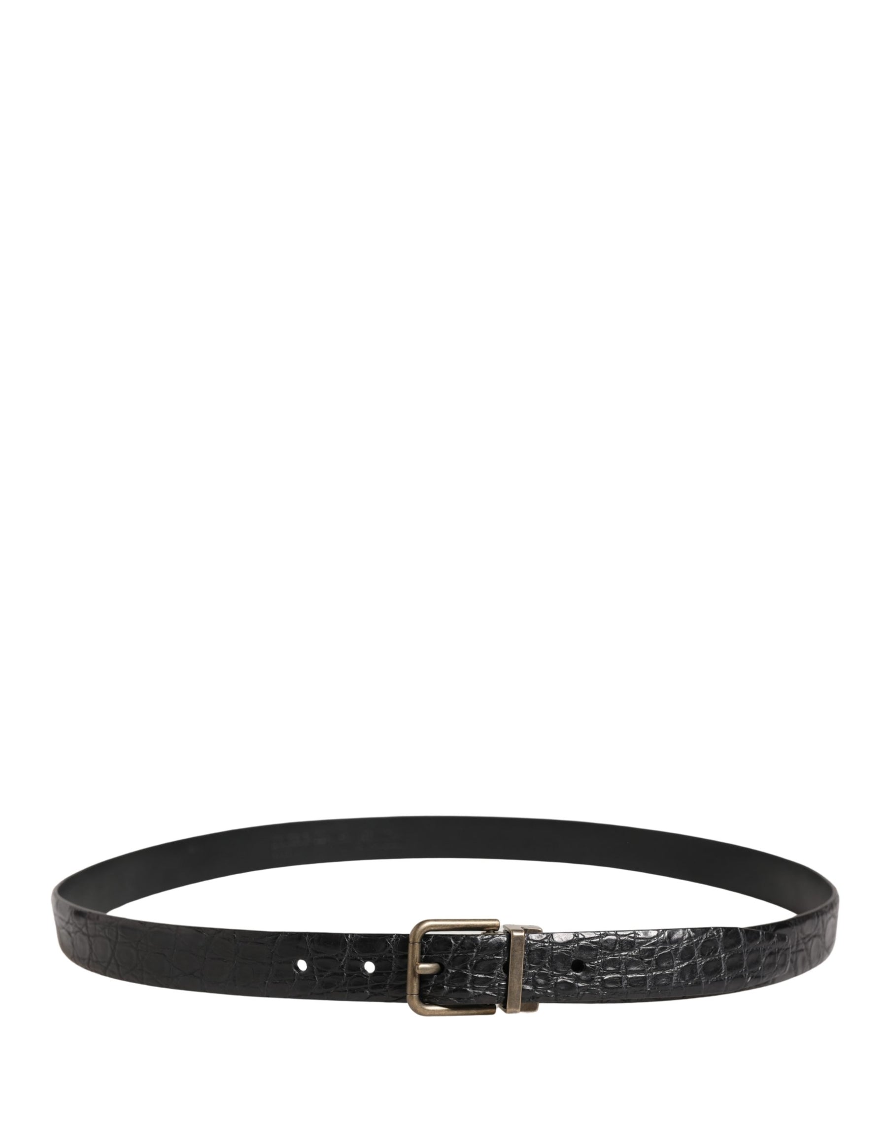 Dolce & Gabbana Men Black Exotic Leather Metal Buckle Belt | Regal Royce