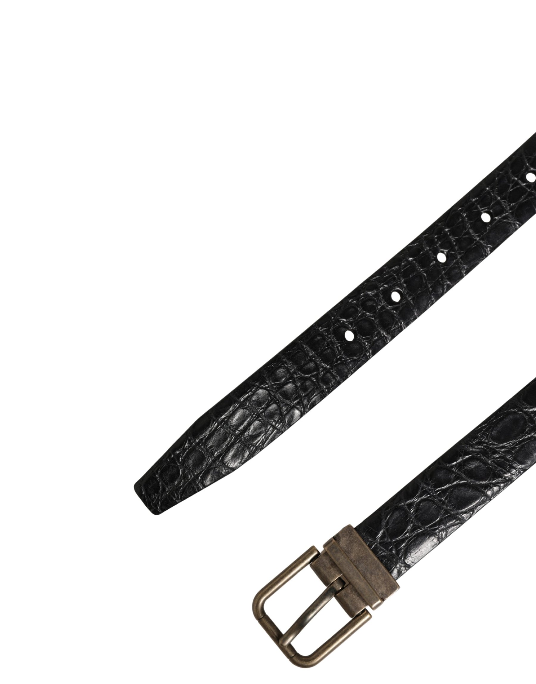 Dolce & Gabbana Men Black Exotic Leather Metal Buckle Belt | Regal Royce