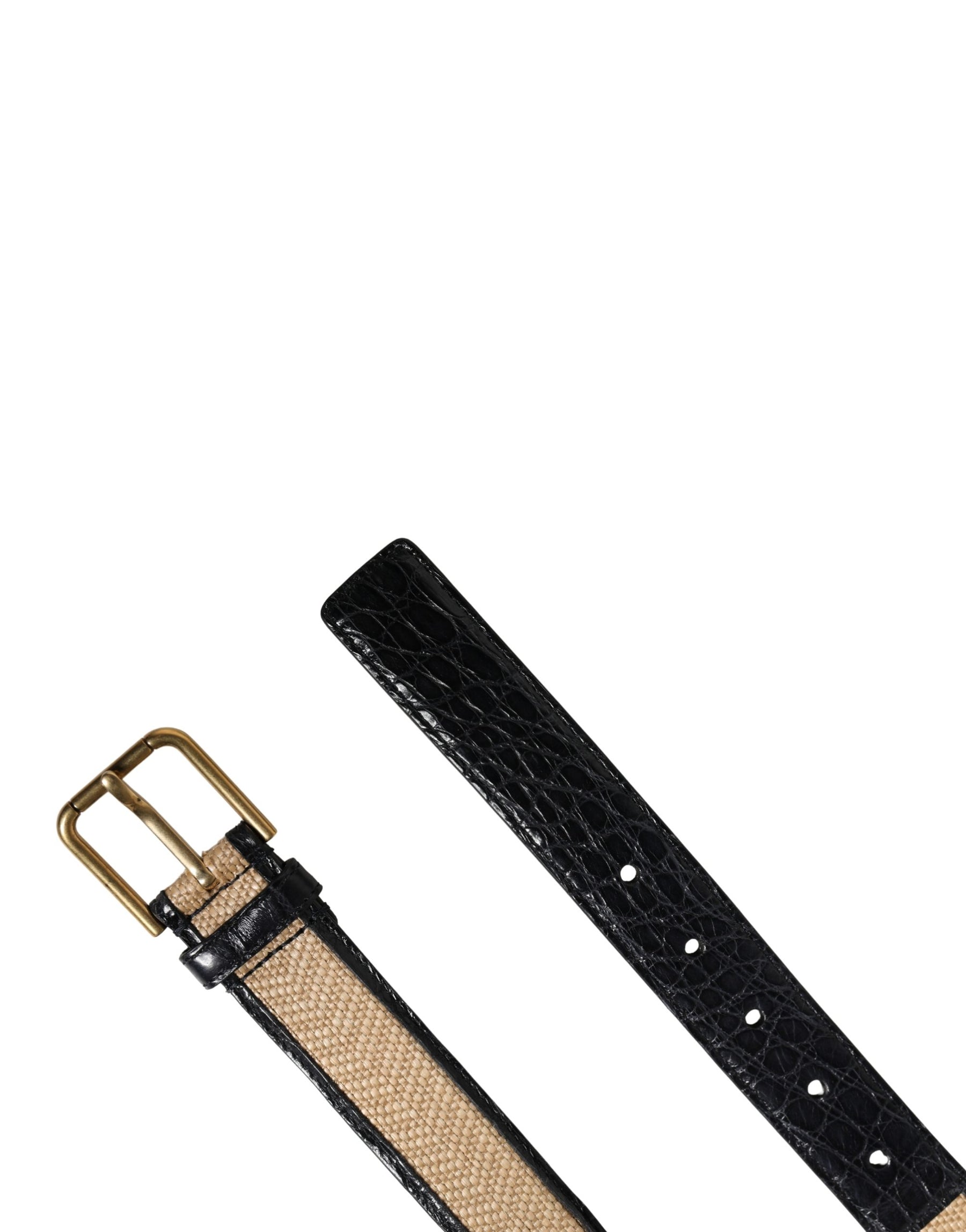 Dolce & Gabbana Men Beige Braided Leather Metal Buckle Belt | Regal Royce