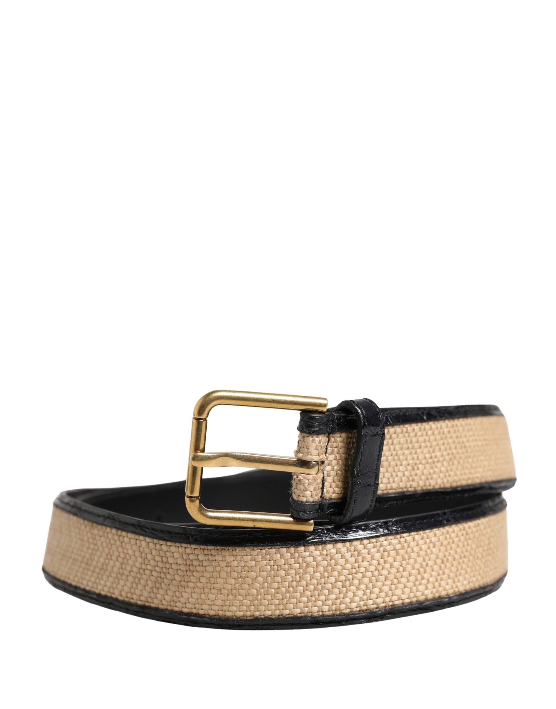 Dolce & Gabbana Men Beige Braided Leather Metal Buckle Belt | Regal Royce