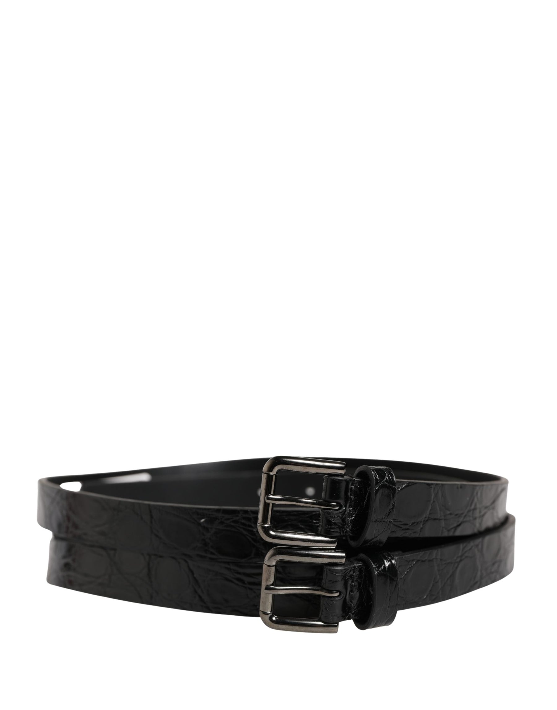 Dolce & Gabbana Black Double Strap Leather Silver Buckle Belt | Regal Royce