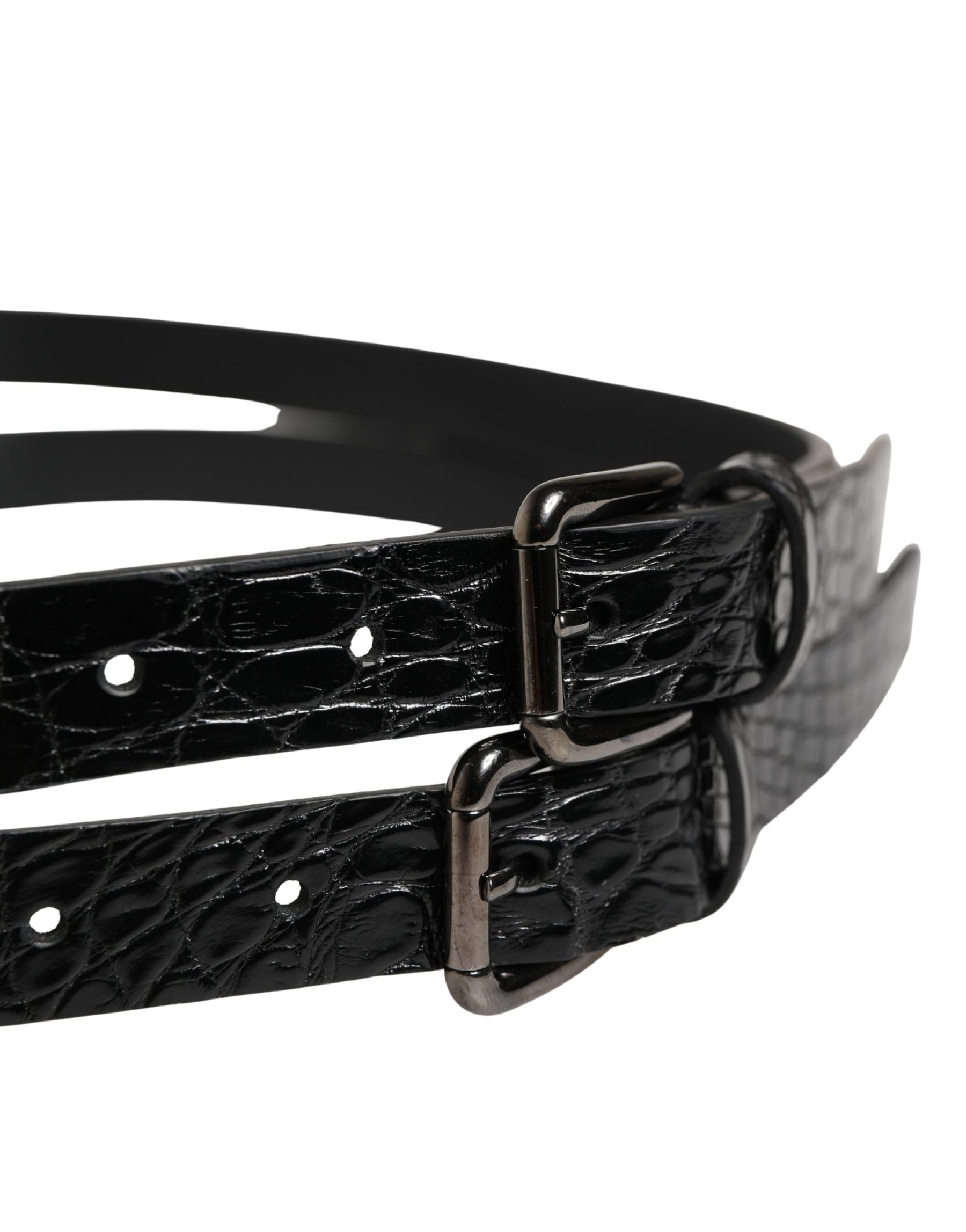 Dolce & Gabbana Black Double Strap Leather Silver Buckle Belt | Regal Royce