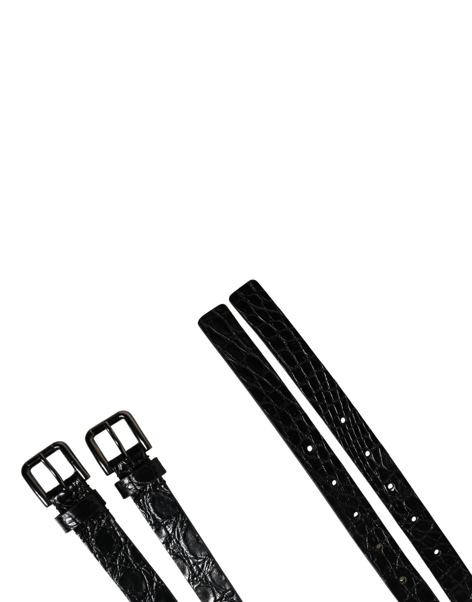 Dolce & Gabbana Black Double Strap Leather Silver Buckle Belt | Regal Royce