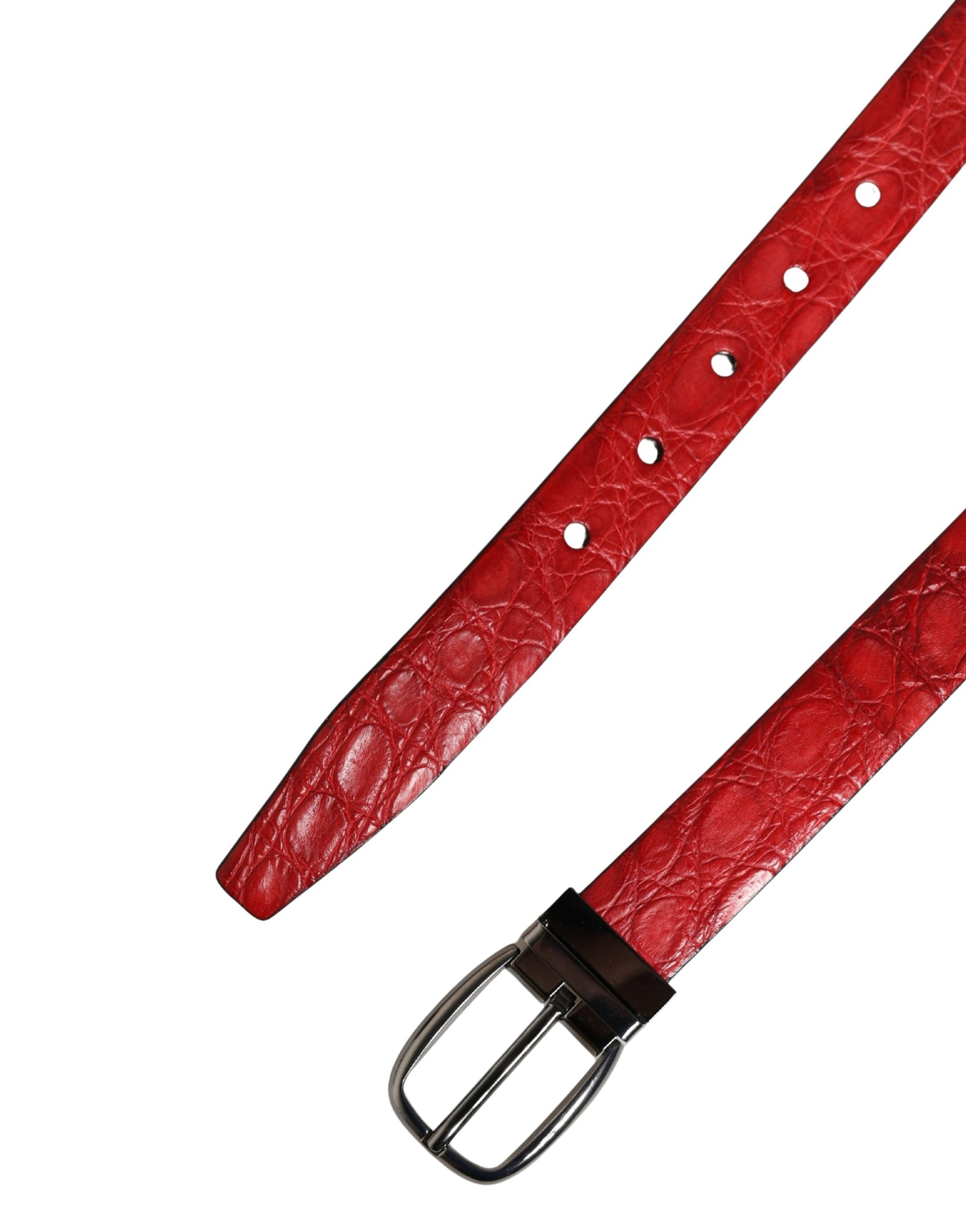Dolce & Gabbana Men Red Exotic Leather Metal Buckle Belt | Regal Royce