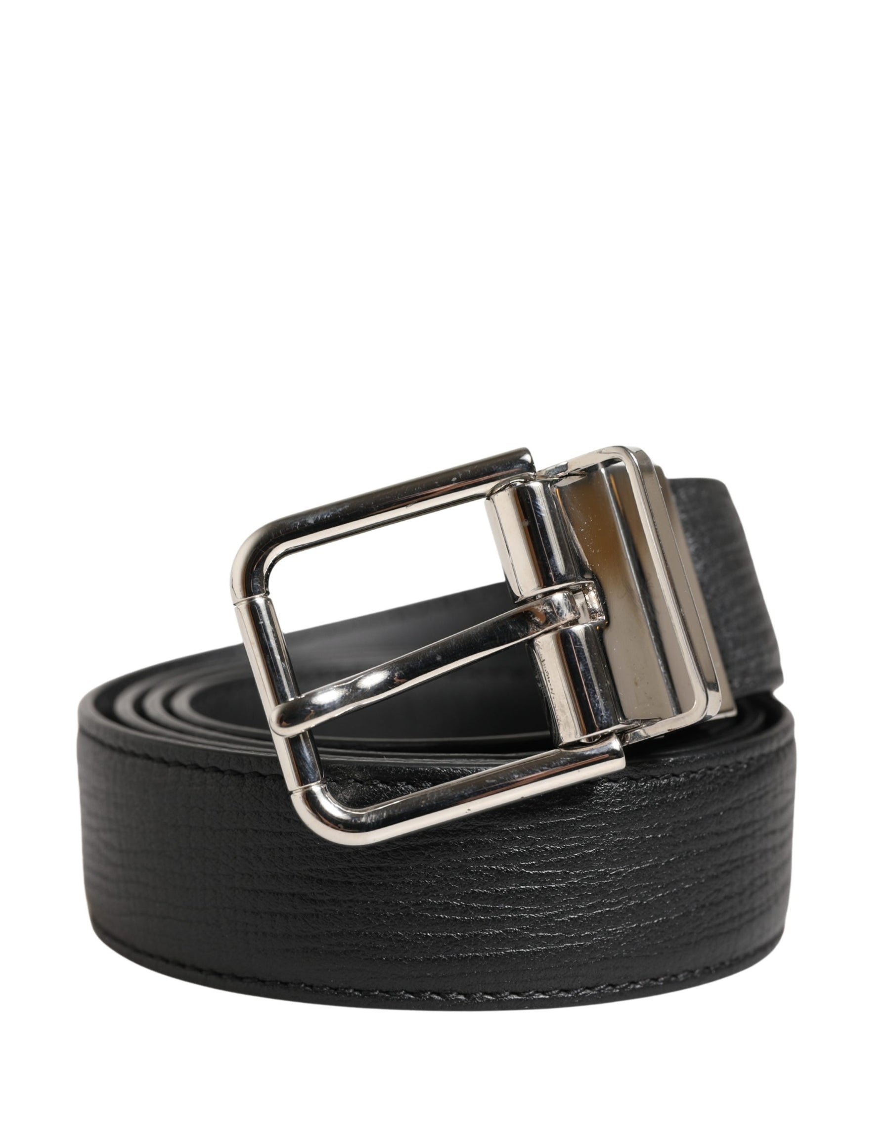 Dolce & Gabbana Men Black Classic Leather Metal Buckle Belt | Regal Royce