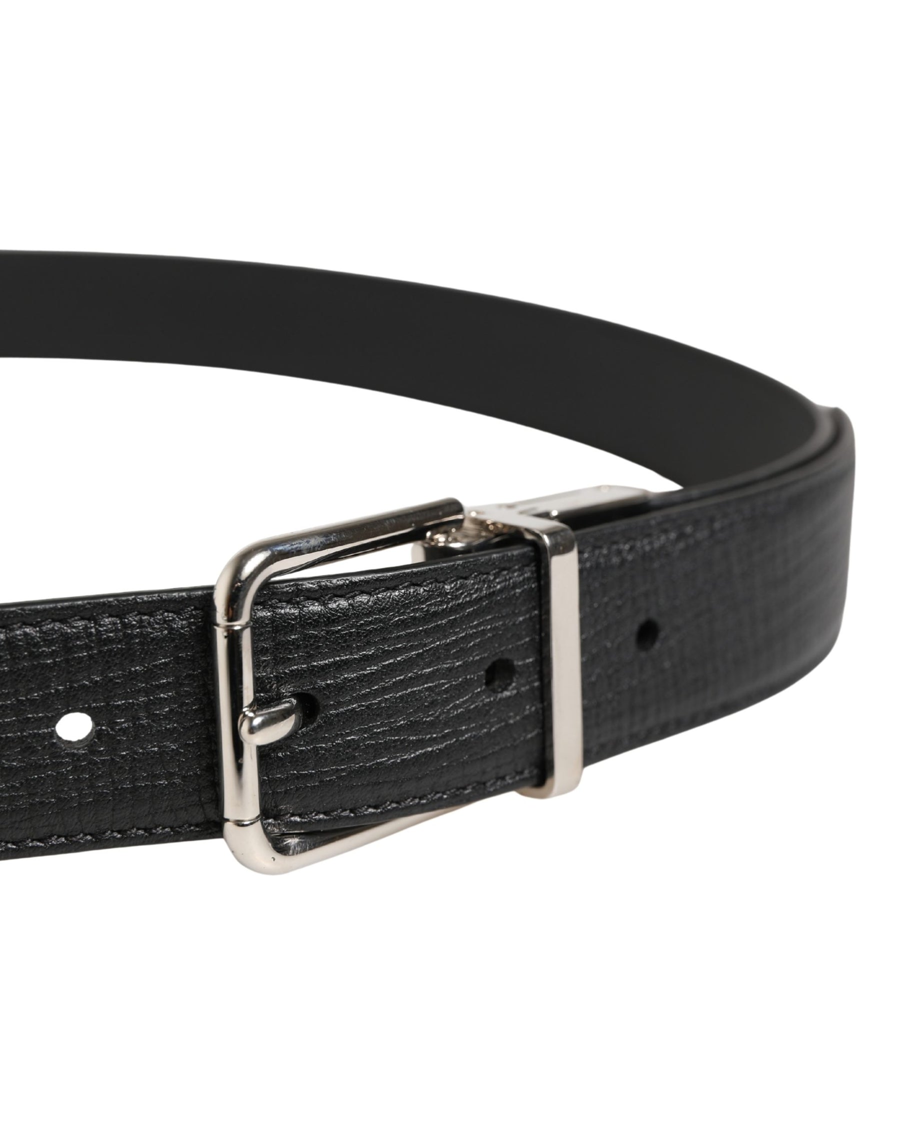 Dolce & Gabbana Men Black Classic Leather Metal Buckle Belt | Regal Royce