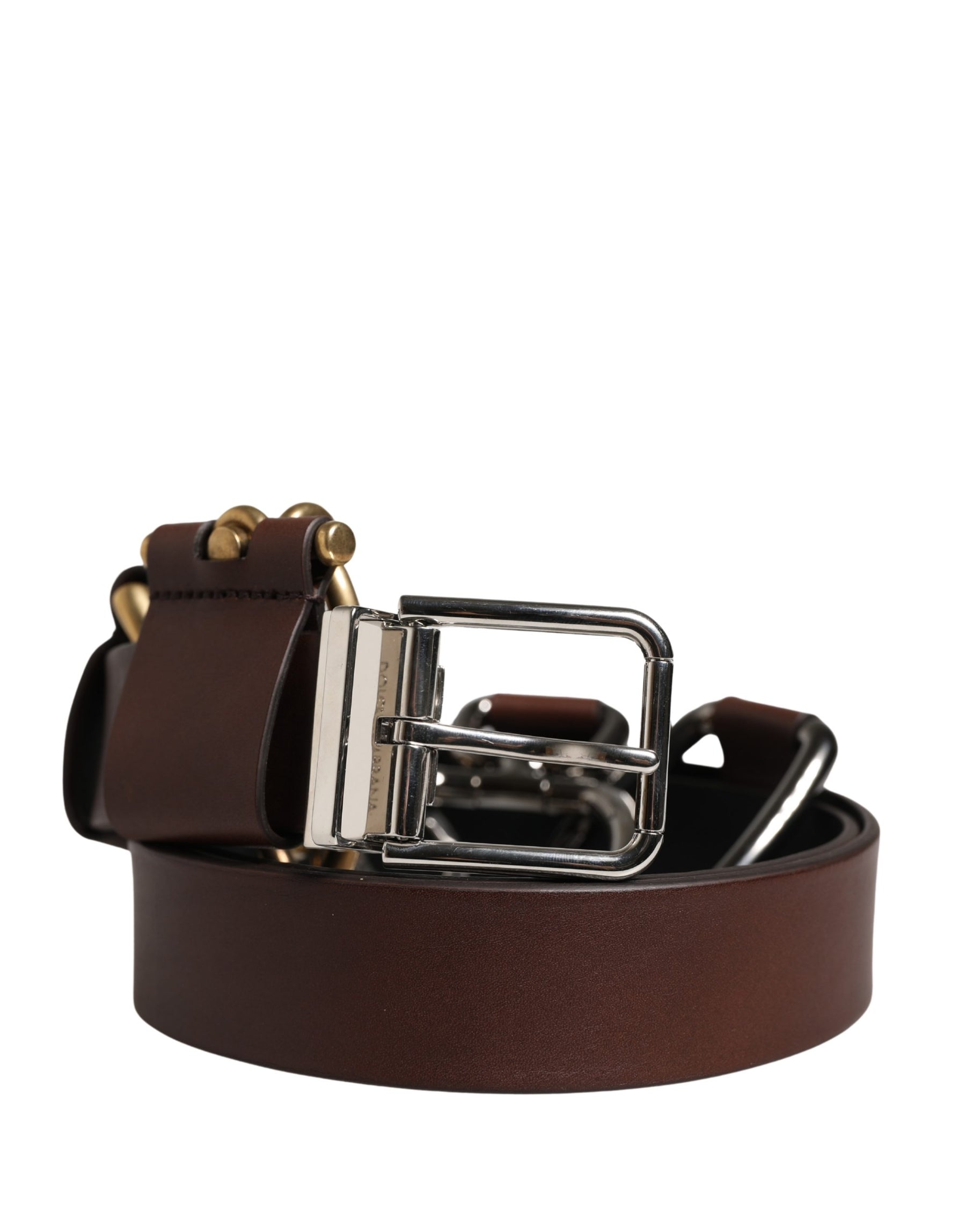 Dolce & Gabbana Men Brown Classic Leather Metal Buckle Belt | Regal Royce