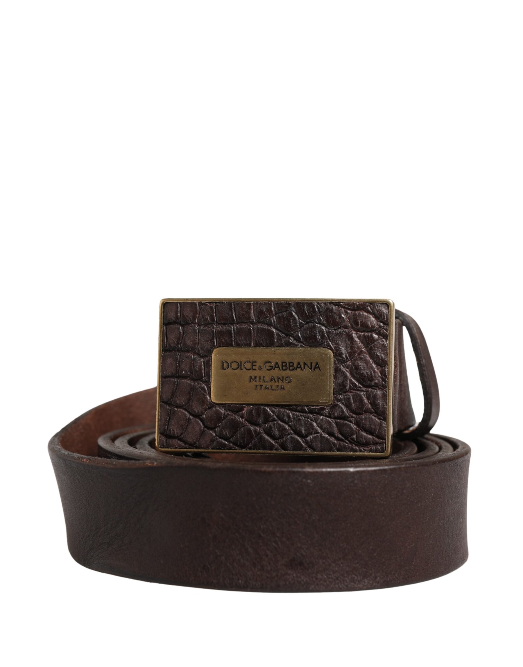Dolce & Gabbana Men Brown Leather Logo Metal Buckle Belt | Regal Royce