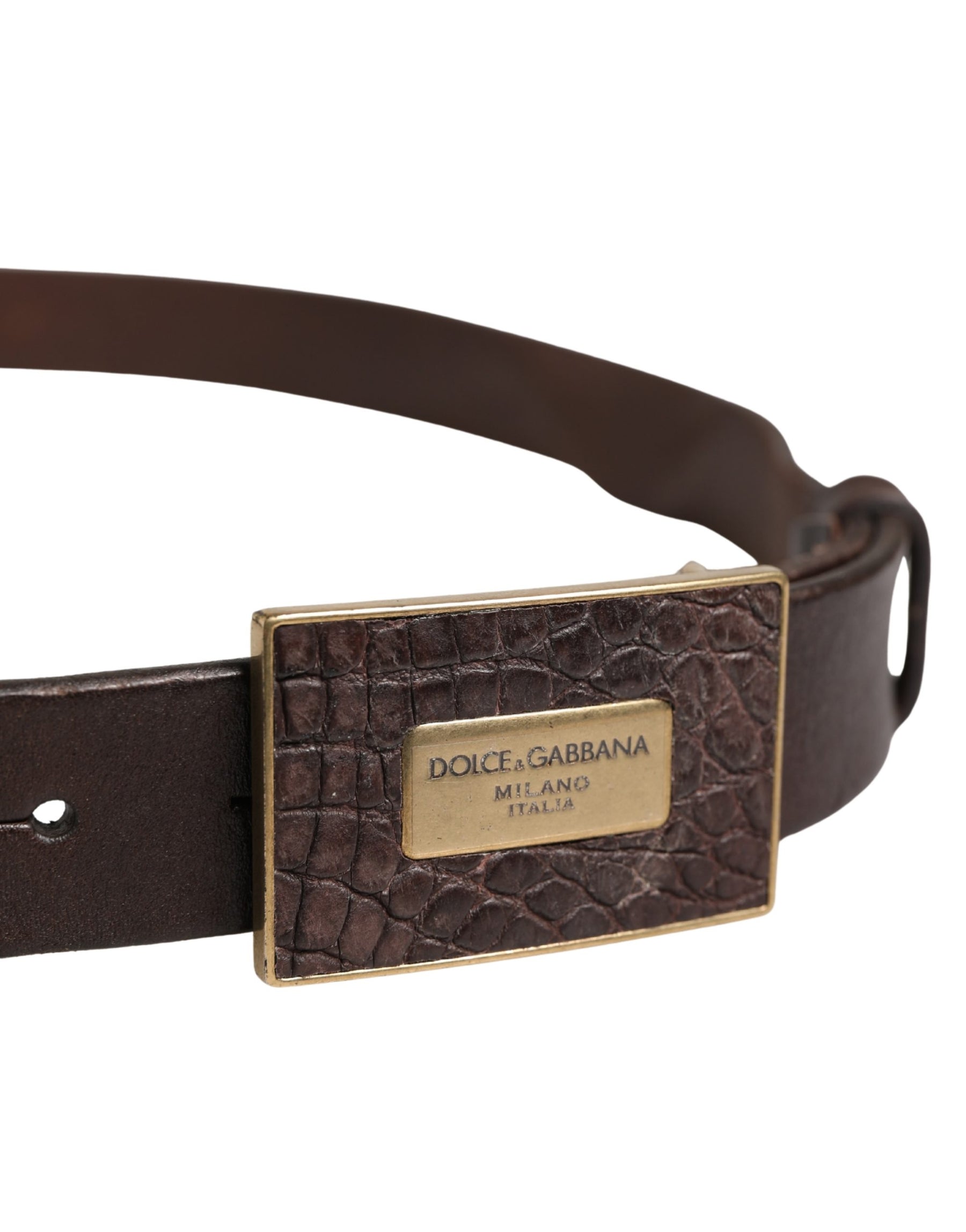 Dolce & Gabbana Men Brown Calf Leather Logo Metal Buckle Belt | Regal Royce