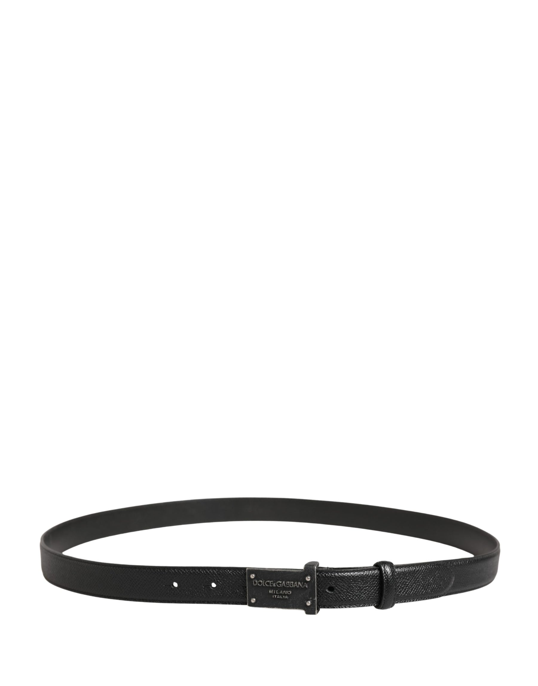Dolce & Gabbana Men Black Calf Leather Logo Metal Buckle Belt | Regal Royce