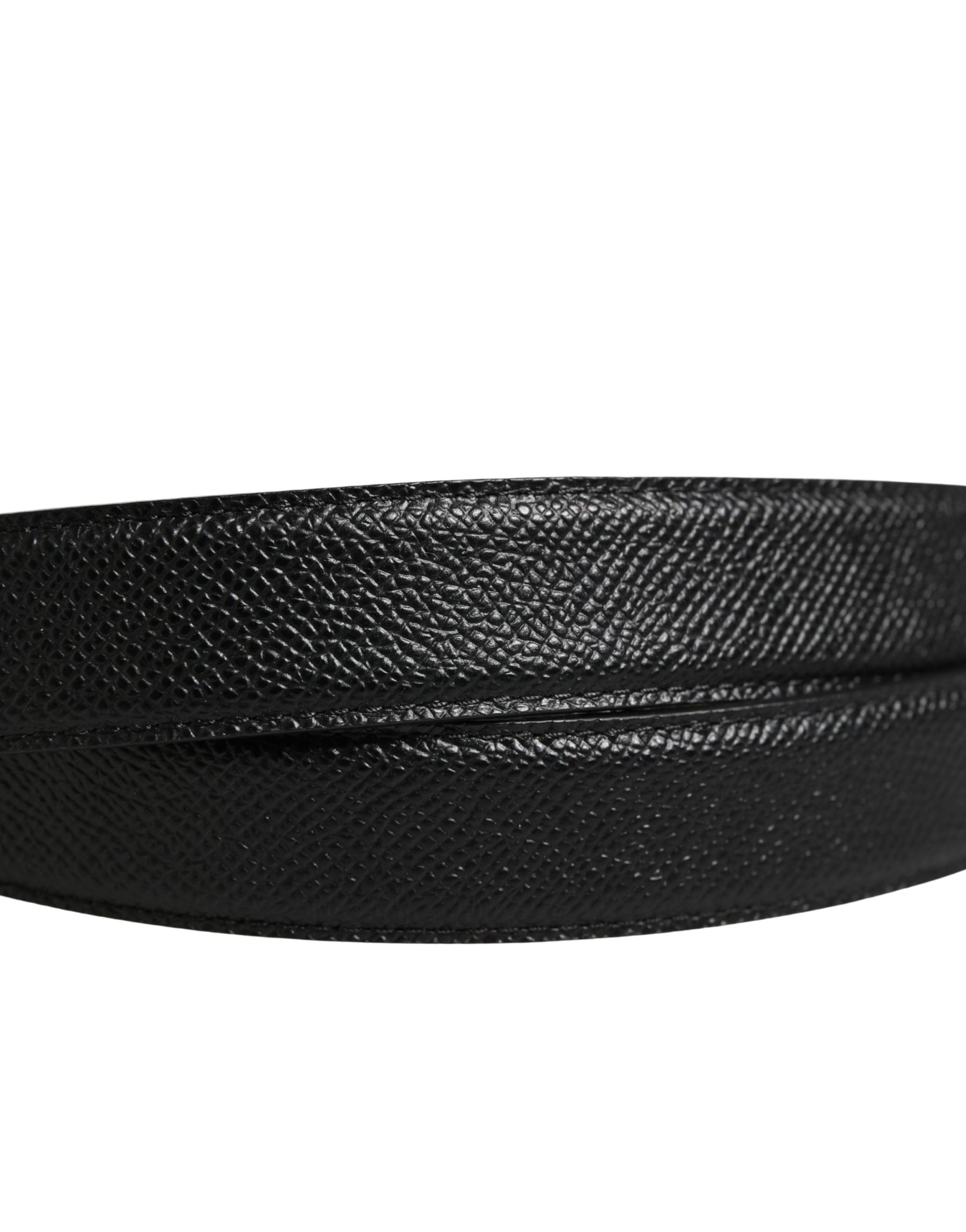 Dolce & Gabbana Men Black Calf Leather Logo Metal Buckle Belt | Regal Royce