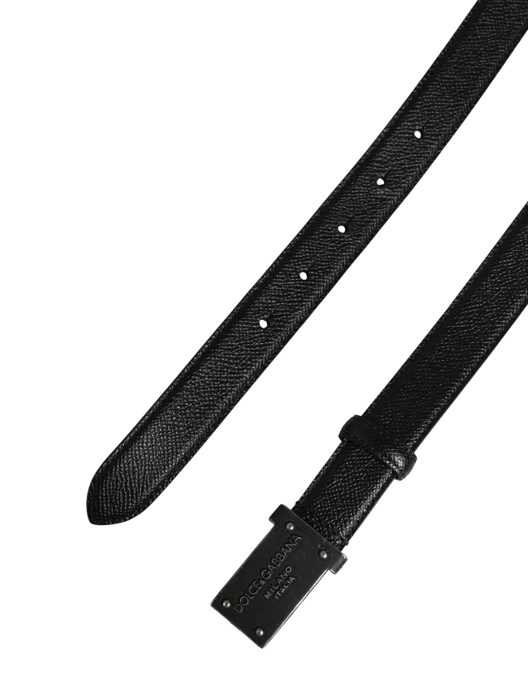 Dolce & Gabbana Men Black Calf Leather Logo Metal Buckle Belt | Regal Royce