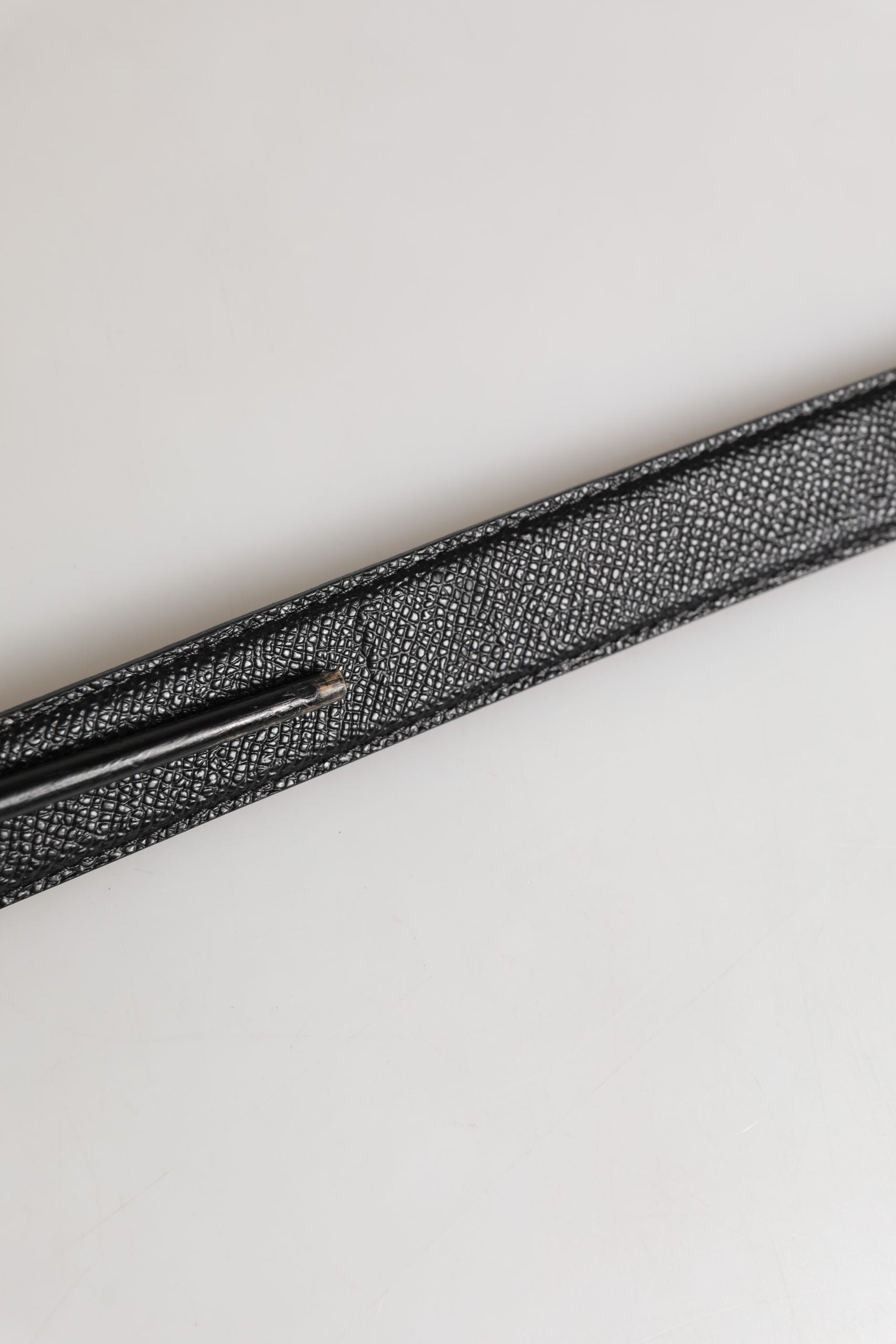 Dolce & Gabbana Men Black Calf Leather Logo Metal Buckle Belt | Regal Royce
