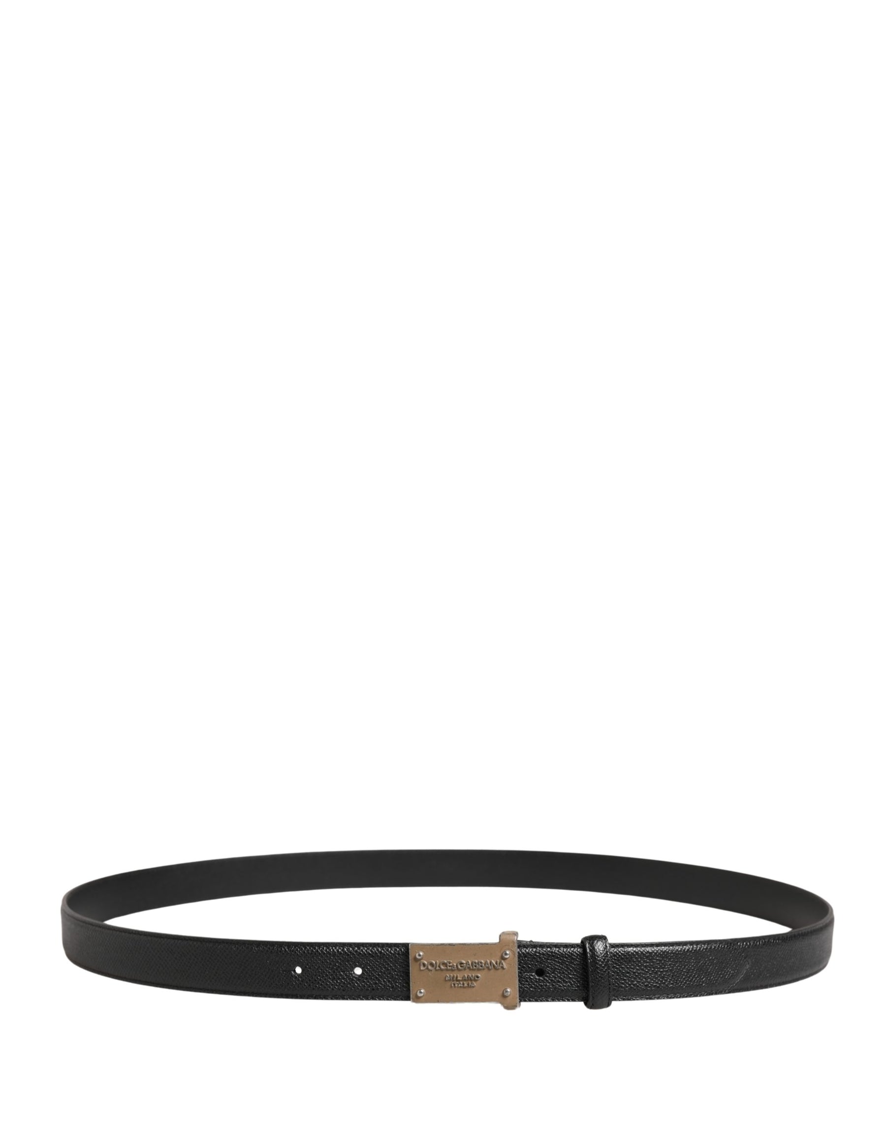 Dolce & Gabbana Men Black Calf Leather Logo Metal Buckle Belt | Regal Royce