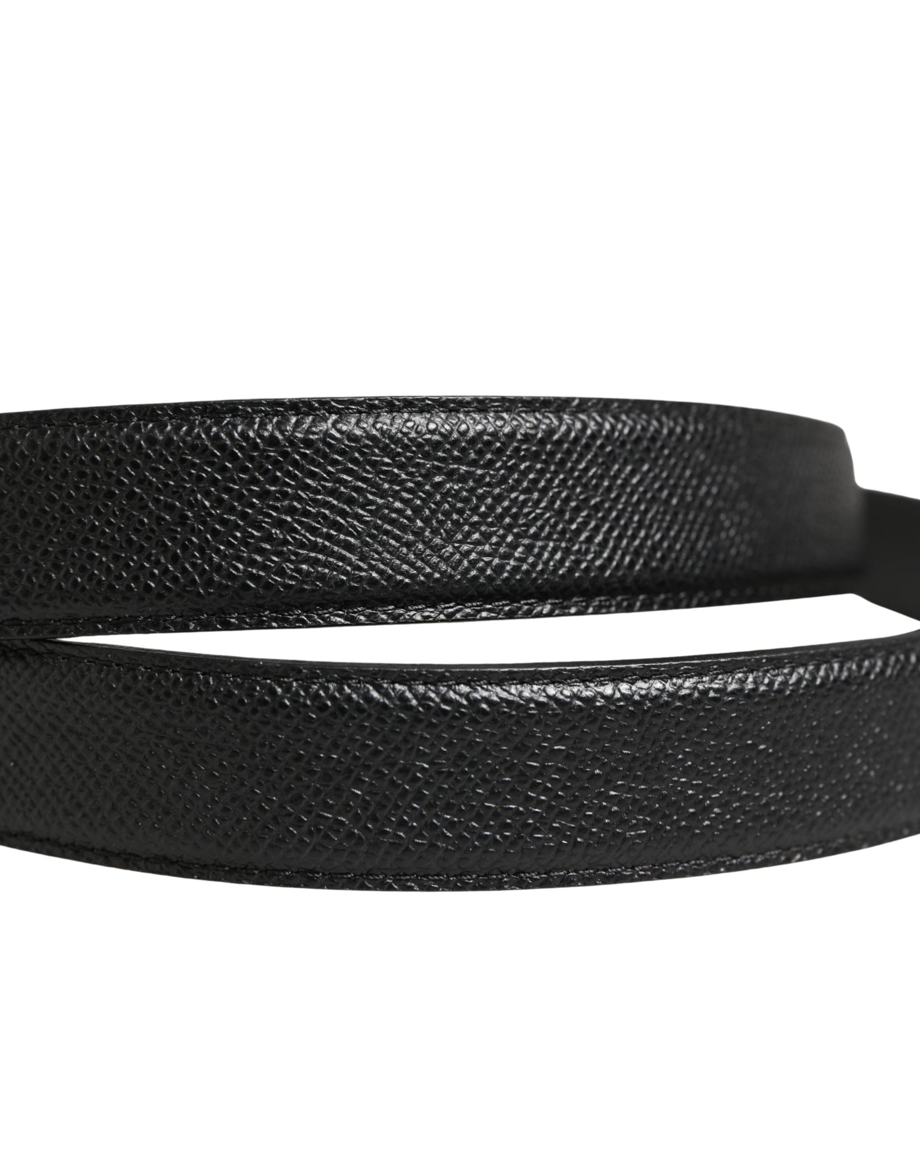 Dolce & Gabbana Men Black Calf Leather Logo Metal Buckle Belt | Regal Royce