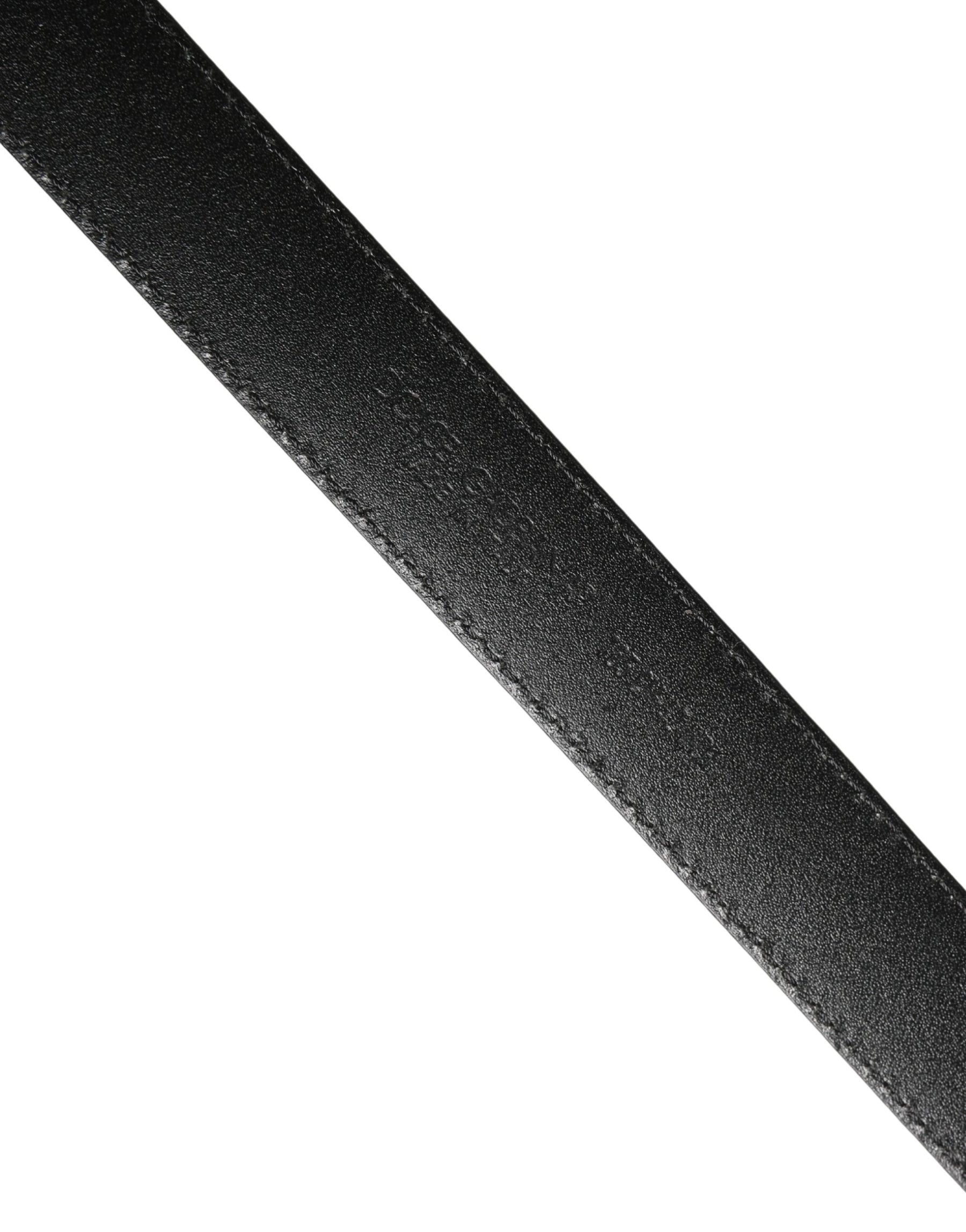 Dolce & Gabbana Men Black Calf Leather Logo Metal Buckle Belt | Regal Royce