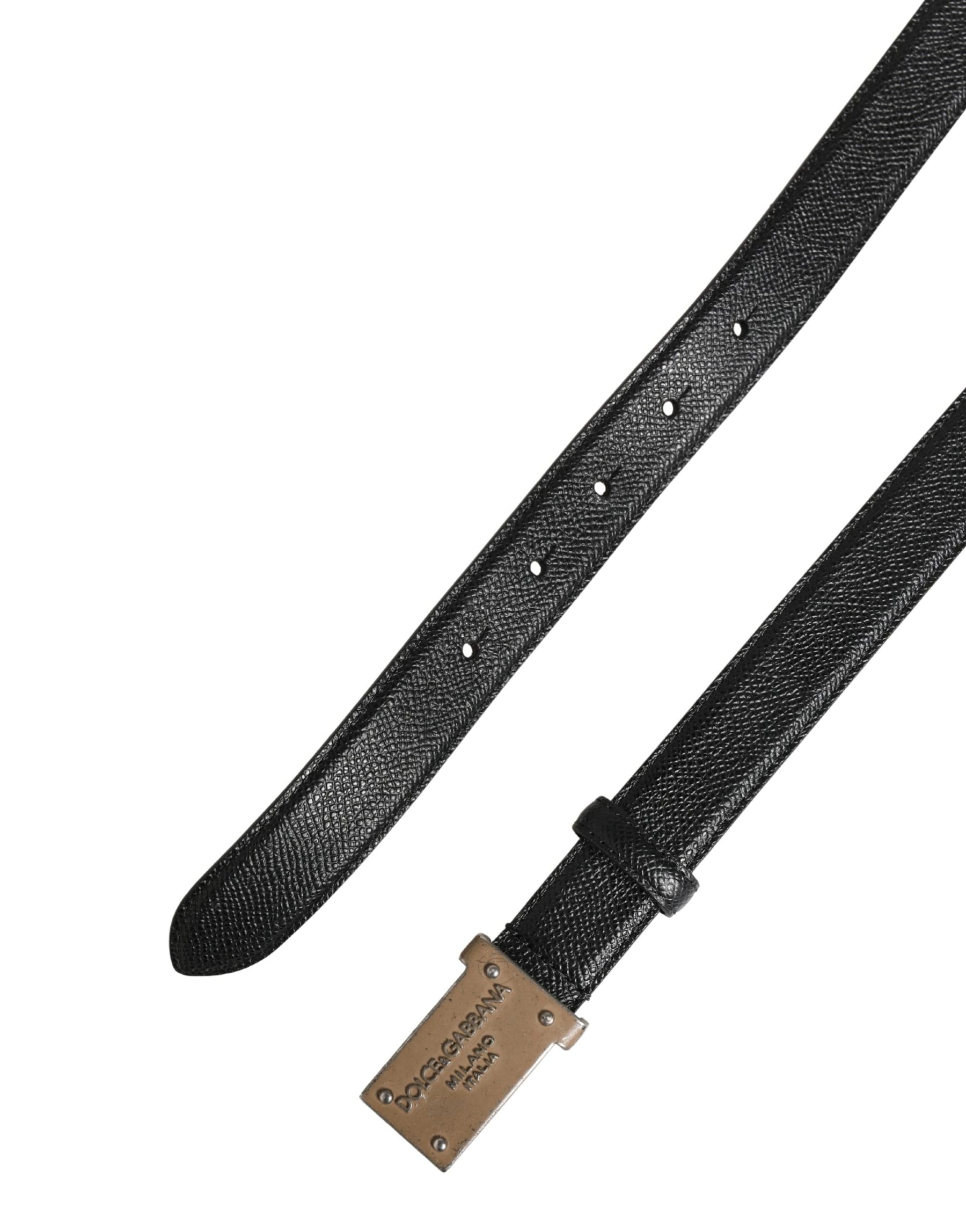 Dolce & Gabbana Men Black Calf Leather Logo Metal Buckle Belt | Regal Royce