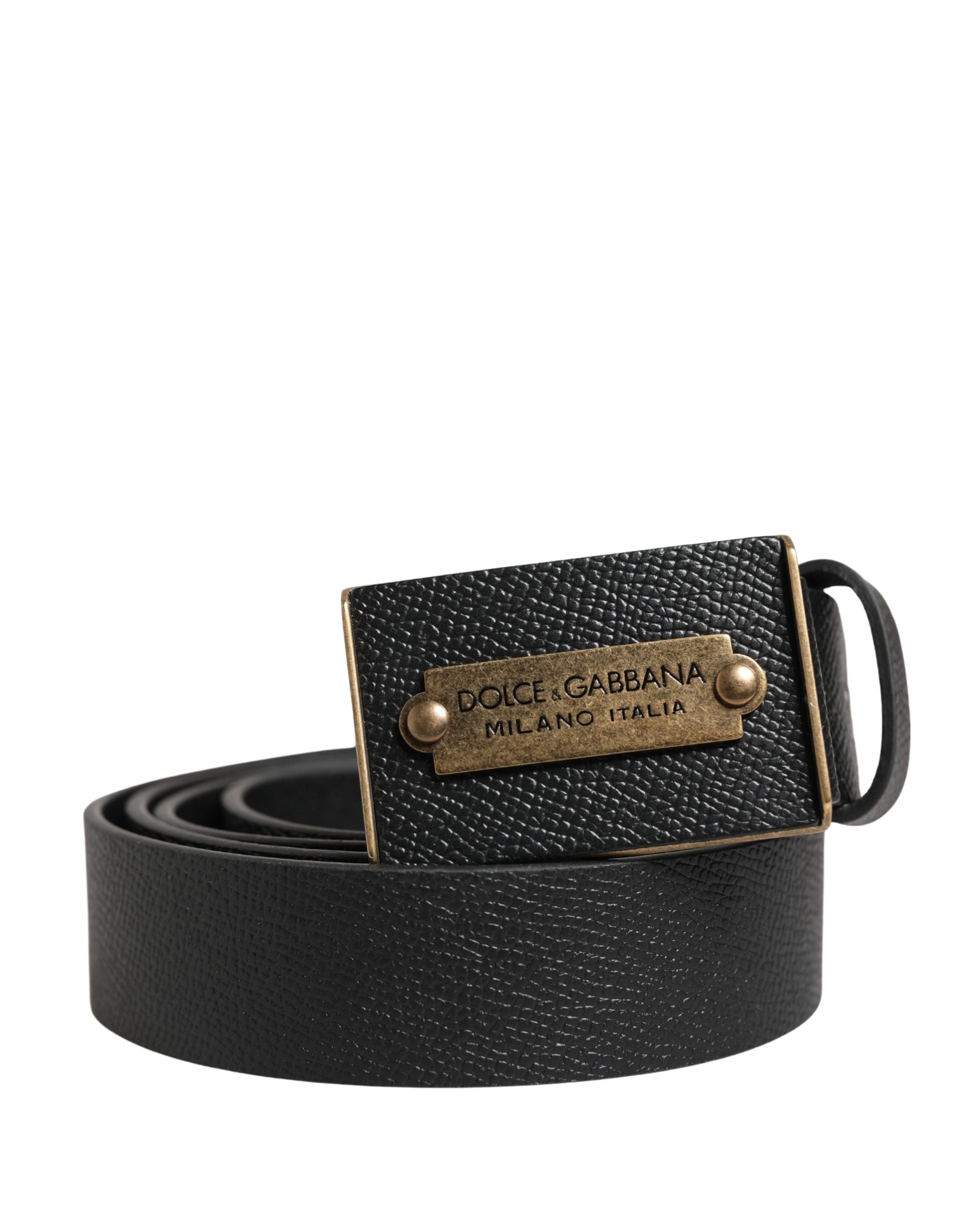Dolce & Gabbana Men Black Calf Leather Metal Buckle Belt | Regal Royce