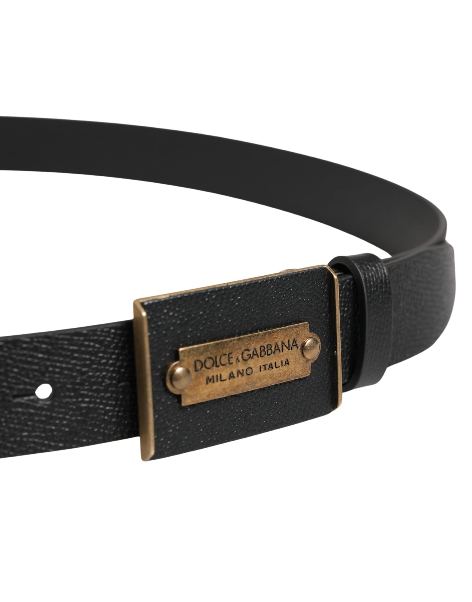 Dolce & Gabbana Men Black Calf Leather Metal Buckle Belt | Regal Royce