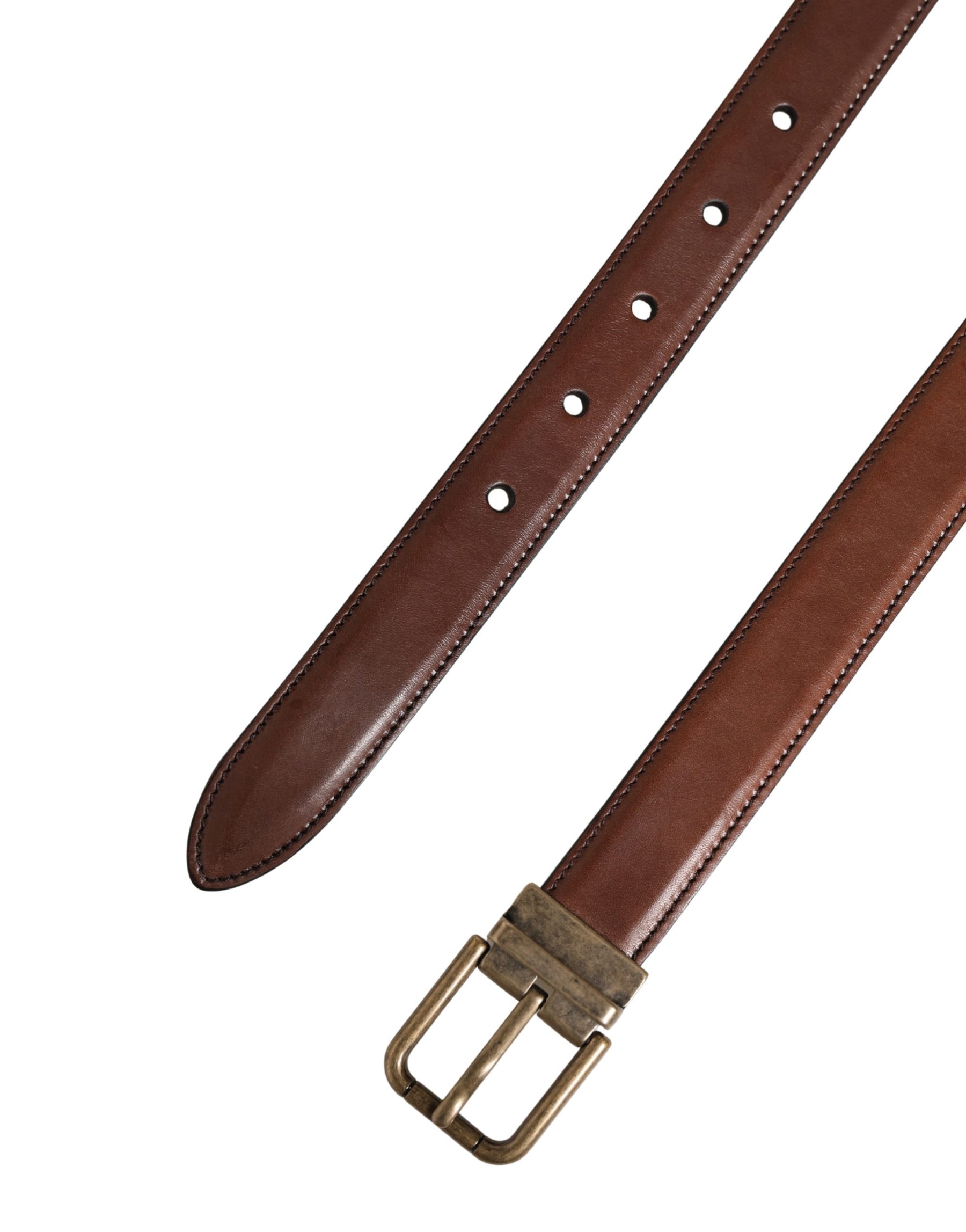 Dolce & Gabbana Men Brown Classic Leather Metal Buckle Belt | Regal Royce