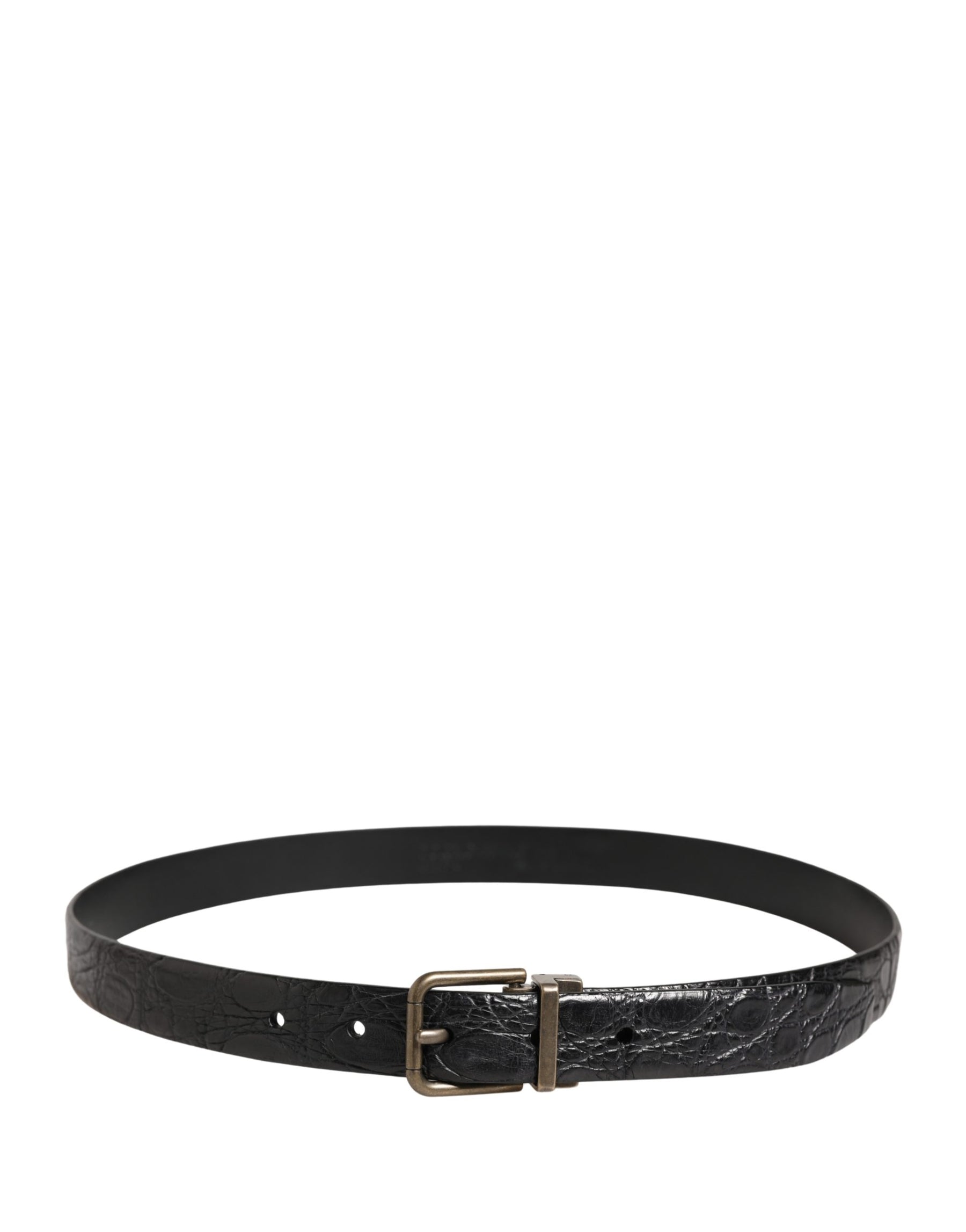 Dolce & Gabbana Men Black Exotic Leather Metal Buckle Belt | Regal Royce