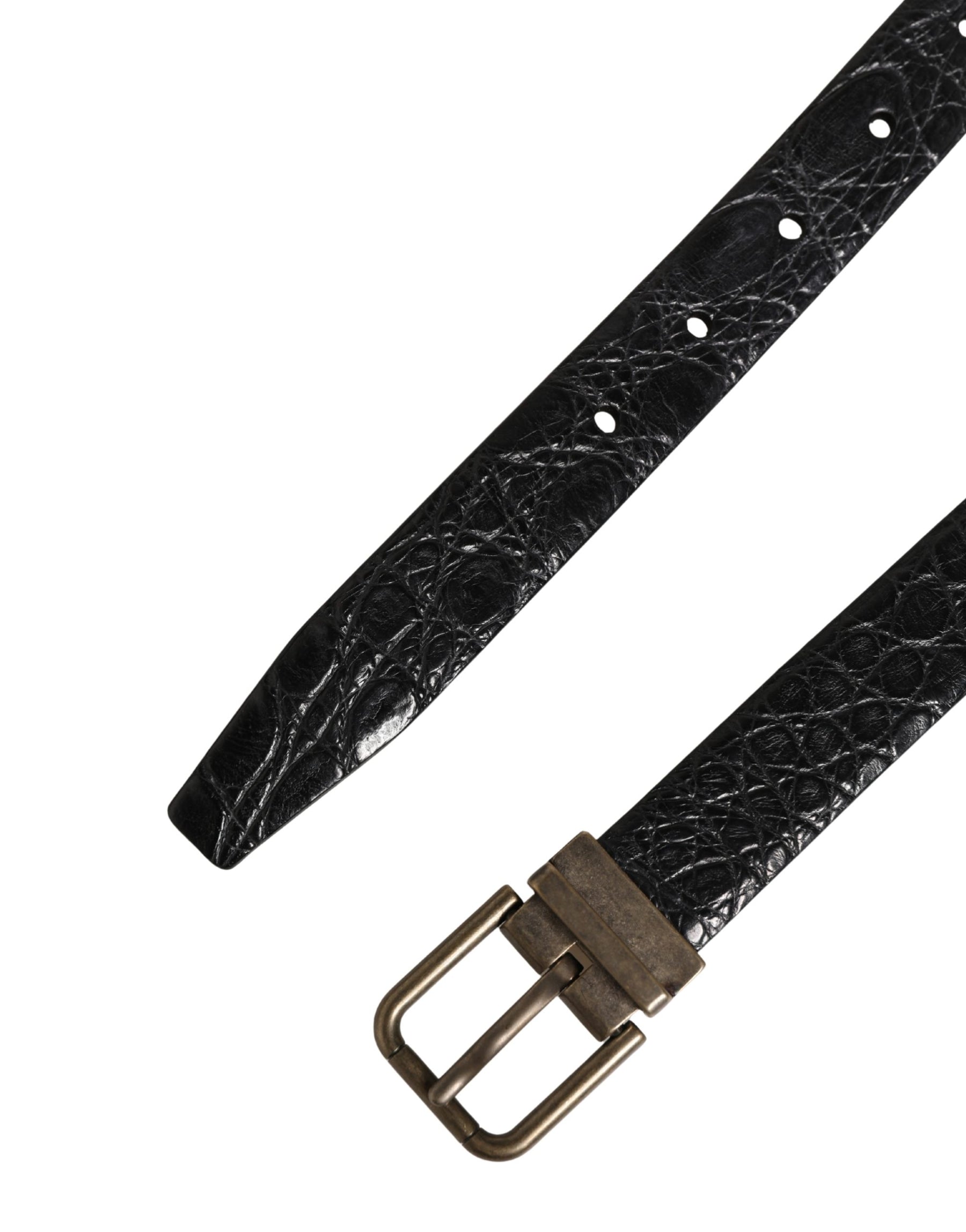 Dolce & Gabbana Men Black Exotic Leather Metal Buckle Belt | Regal Royce