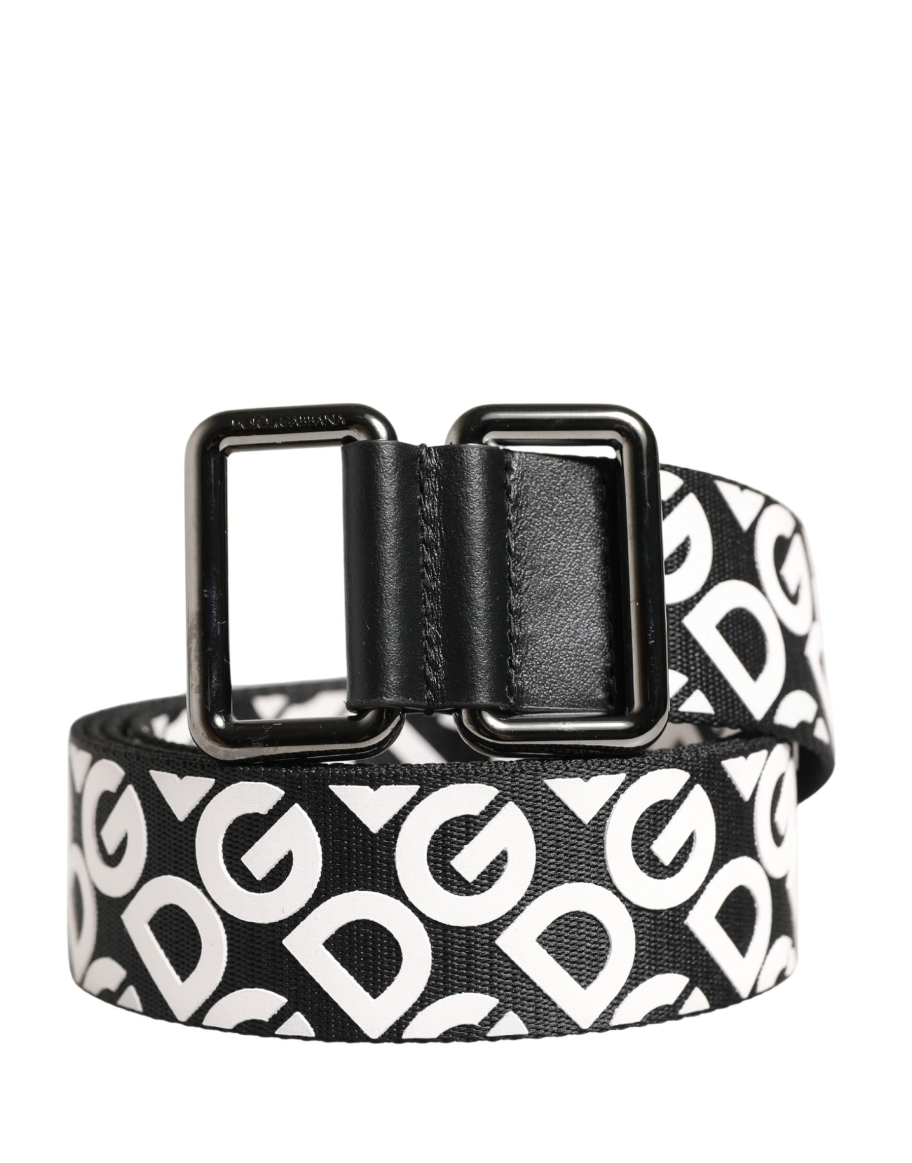 Dolce & Gabbana White Black Logo Leather Metal Buckle Belt | Regal Royce