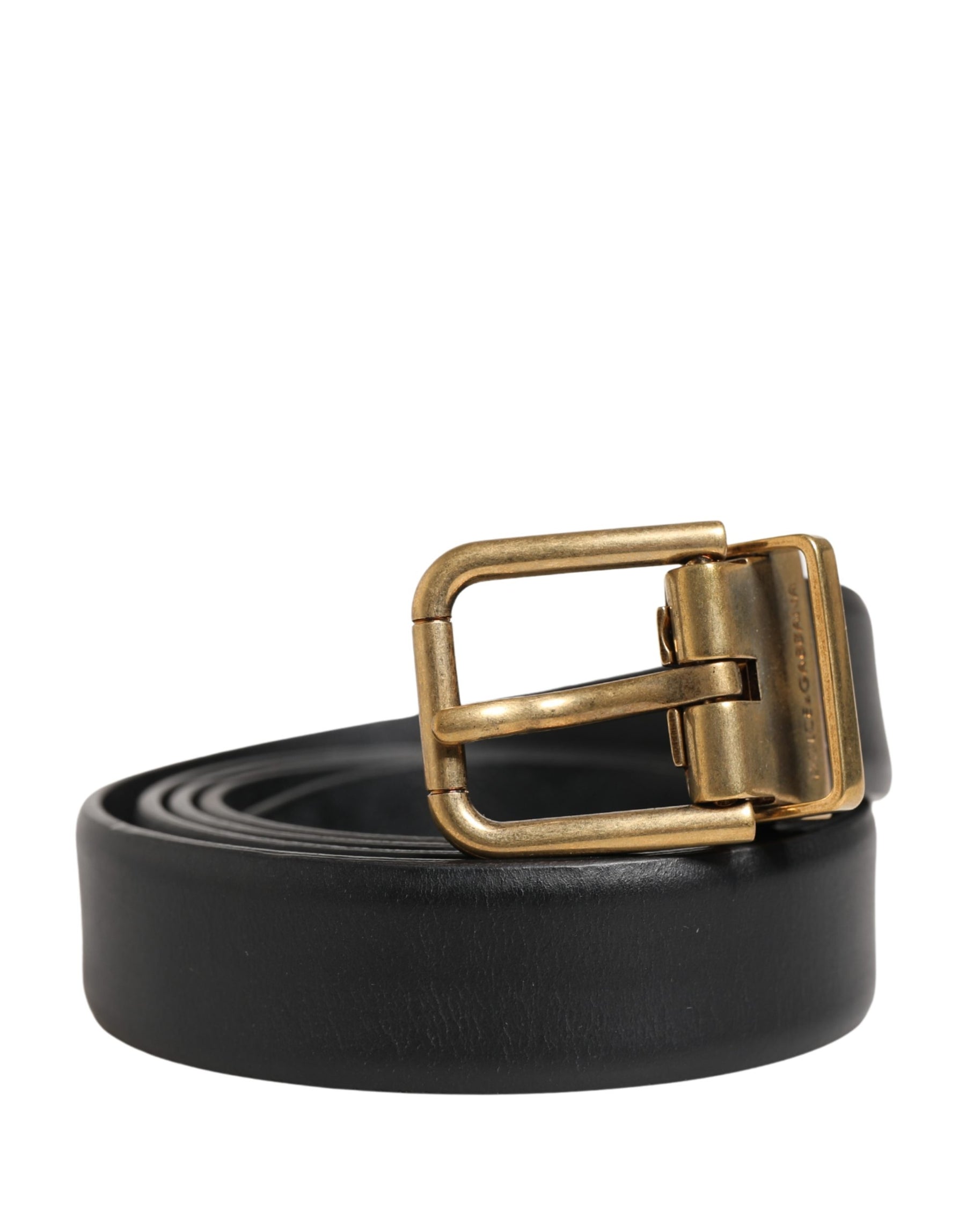 Dolce & Gabbana Men Black Classic Leather Metal Buckle Belt | Regal Royce