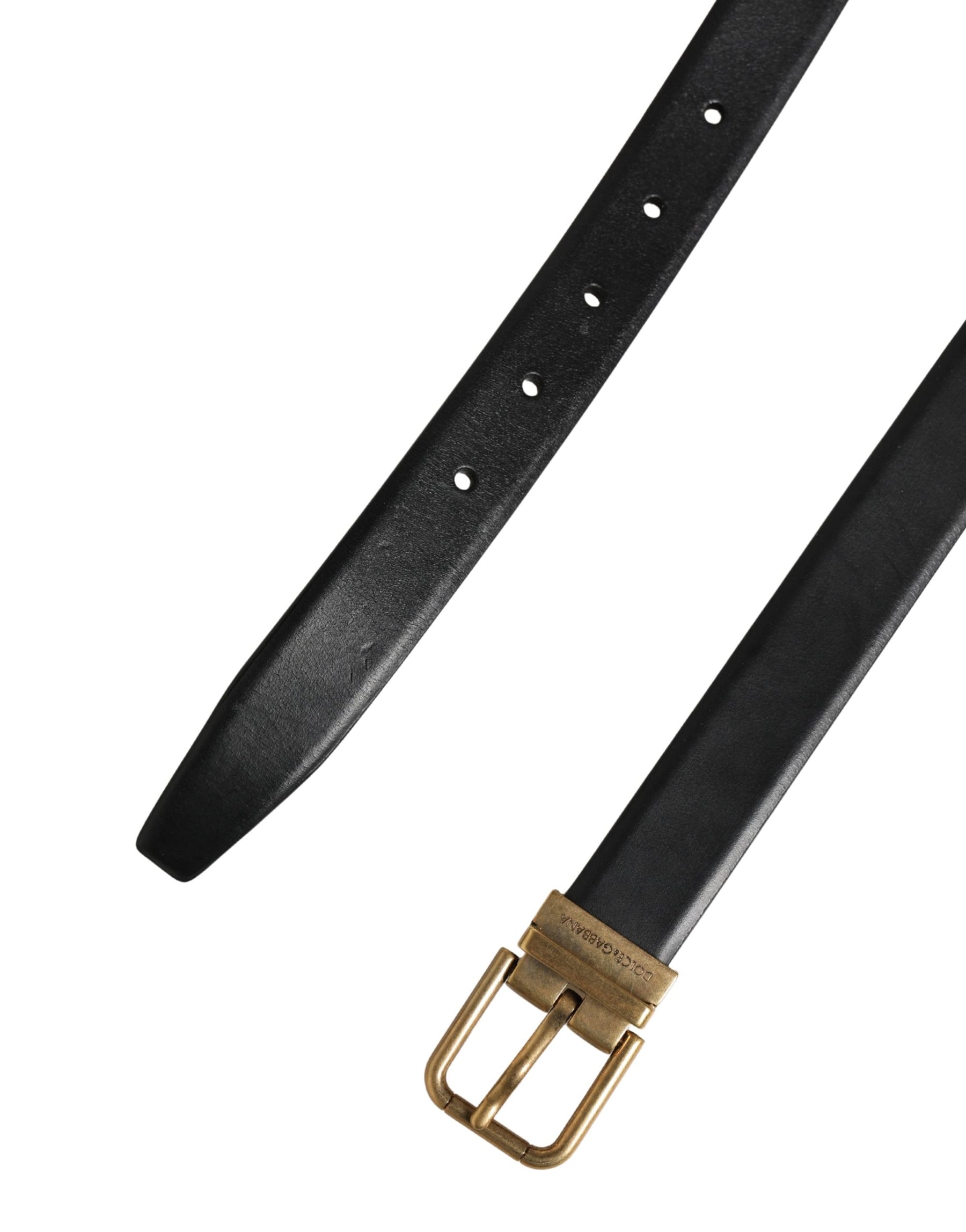 Dolce & Gabbana Men Black Classic Leather Metal Buckle Belt | Regal Royce