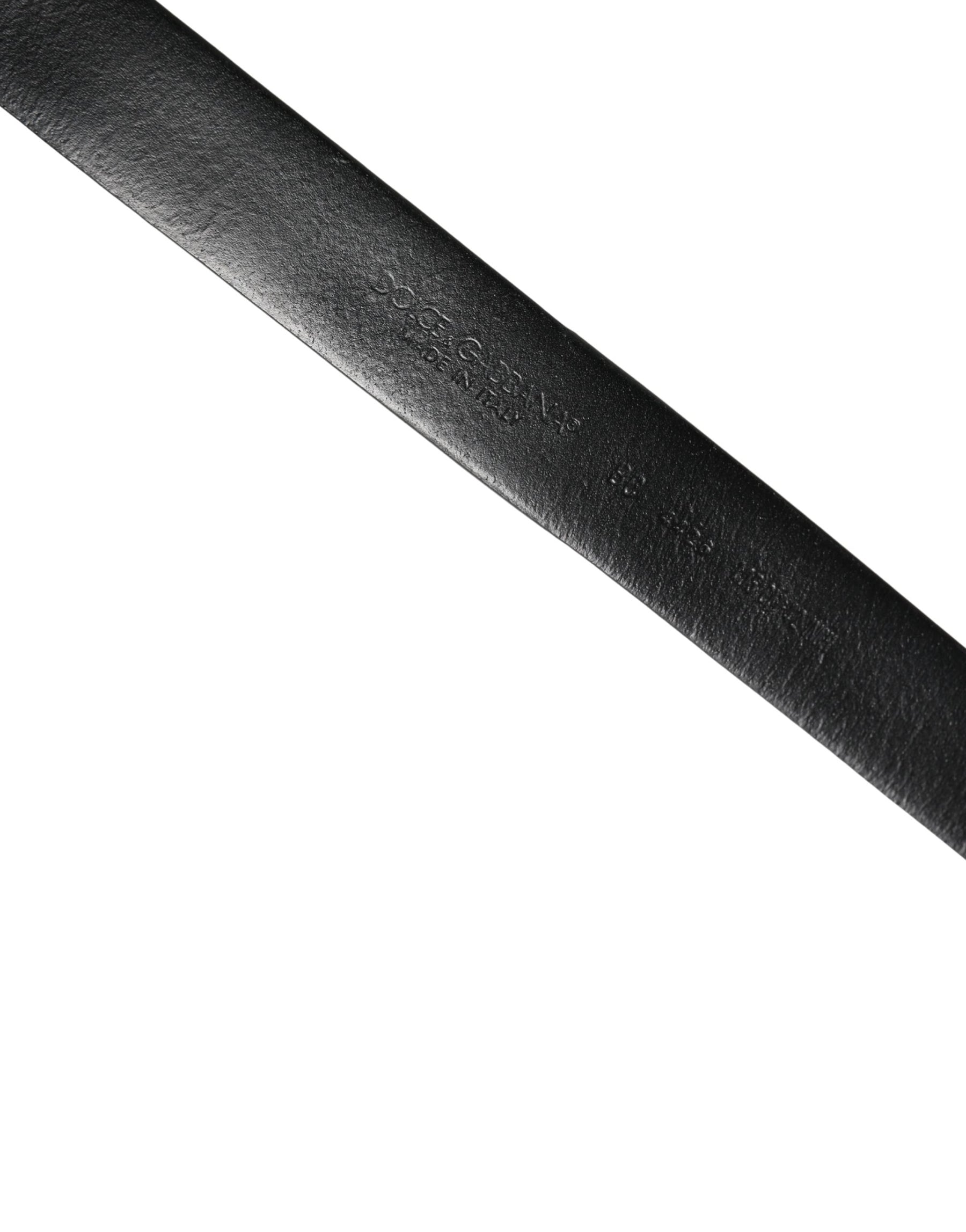 Dolce & Gabbana Men Black Calf Embellished Metal Buckle Belt | Regal Royce