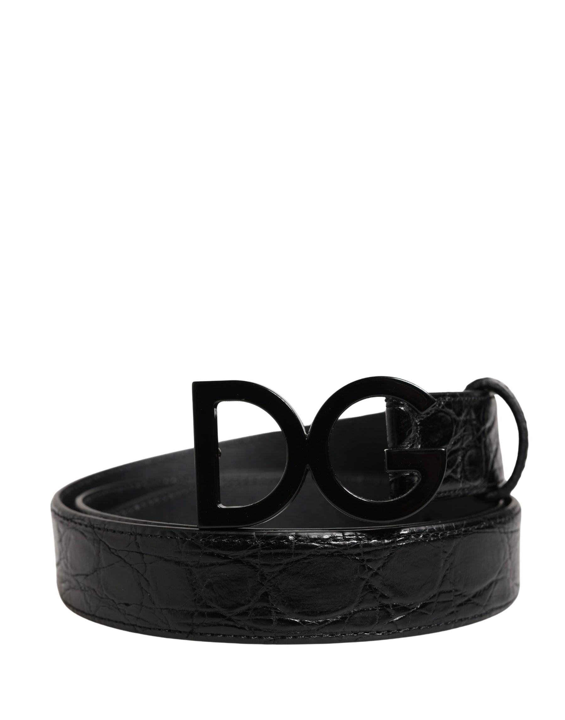 Dolce & Gabbana Men Black Exotic Leather Logo Buckle Belt | Regal Royce