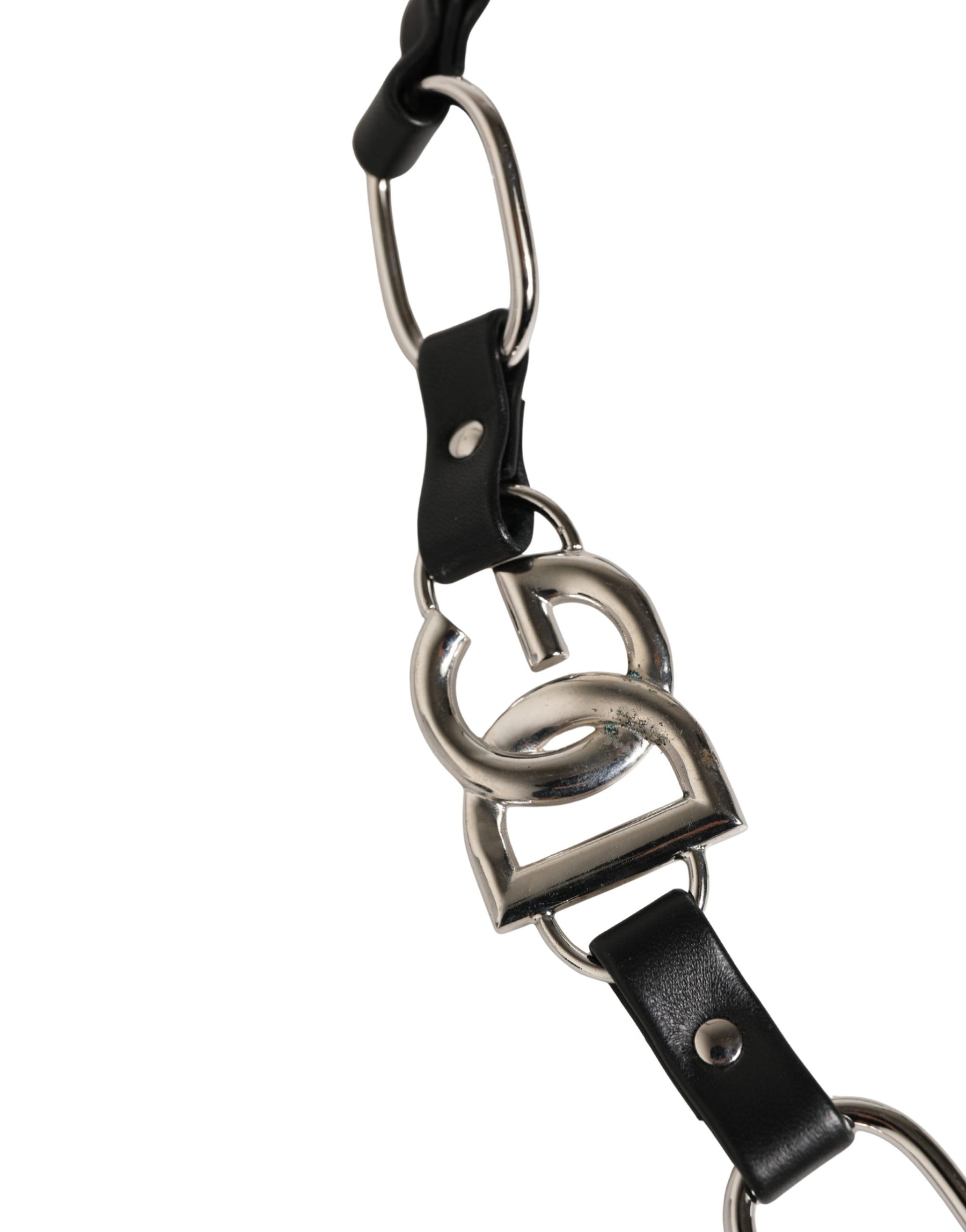 Dolce & Gabbana Black Leather Silver Chain Bag Accessory Shoulder Strap | Regal Royce