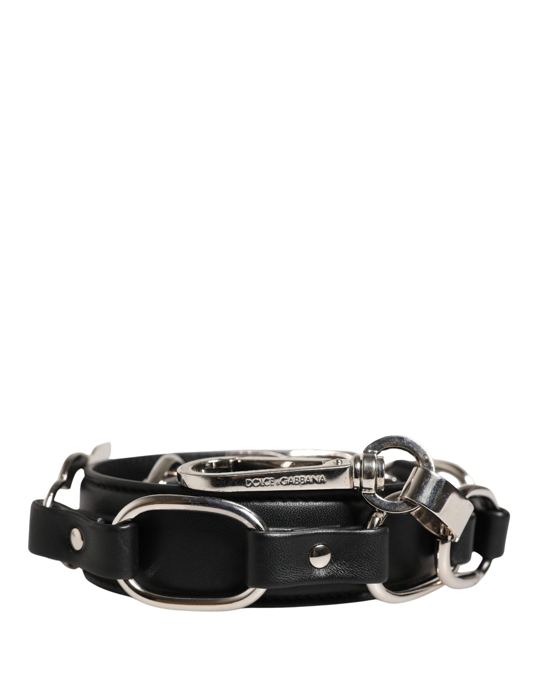 Dolce & Gabbana Black Leather Silver Chain Bag Accessory Shoulder Strap | Regal Royce