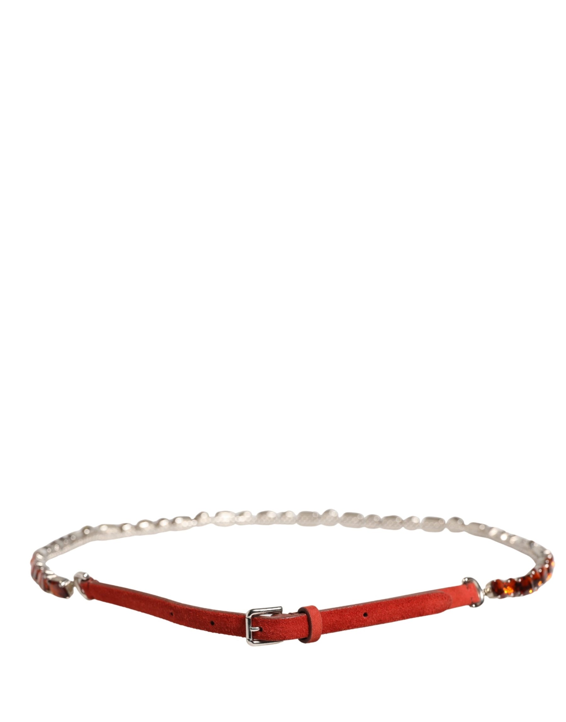 Dolce & Gabbana Red Velvet Crystals Chain Embellished Belt | Regal Royce