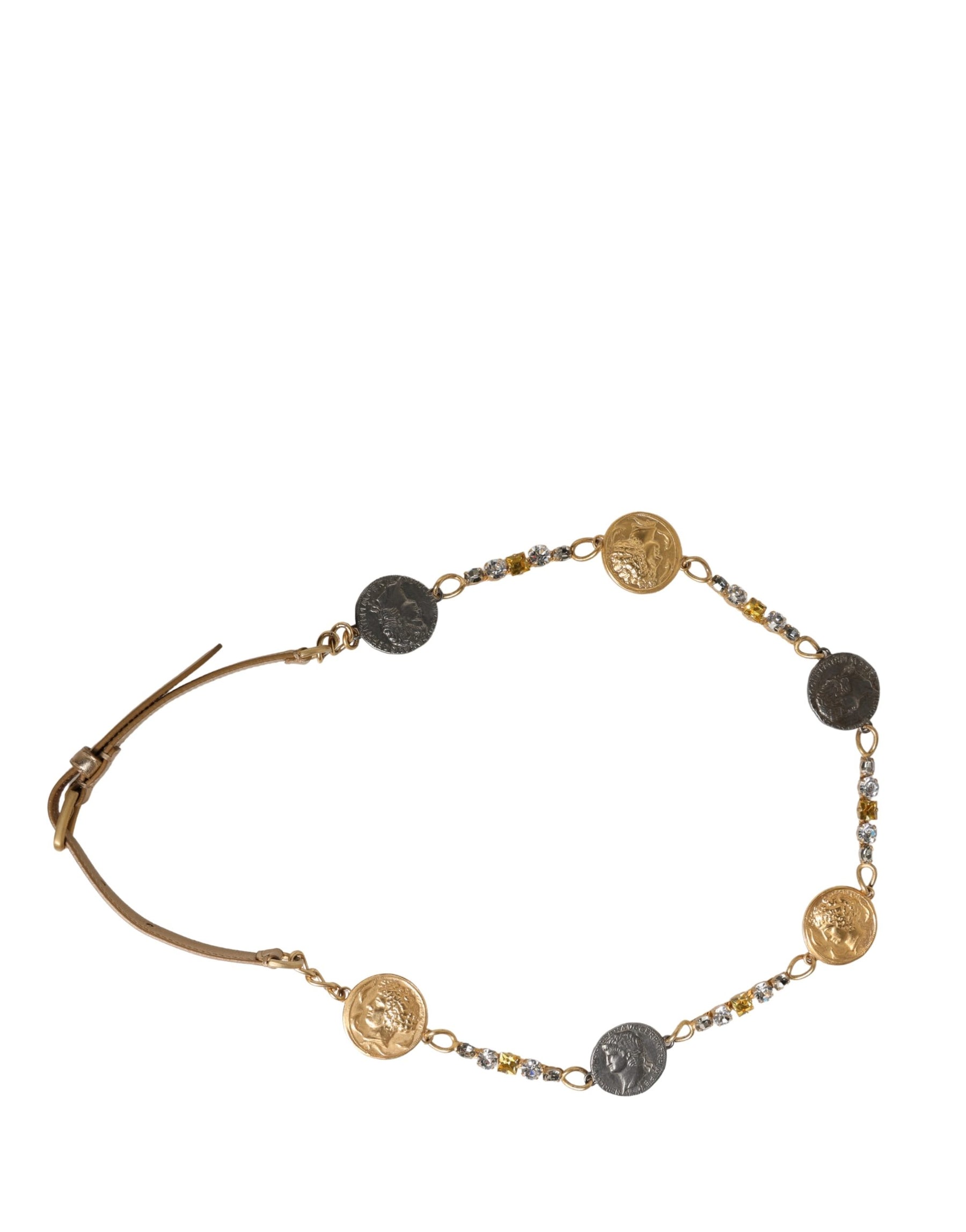 Dolce & Gabbana Gold Brass Chain Coin Embellished Metal Buckle Belt | Regal Royce