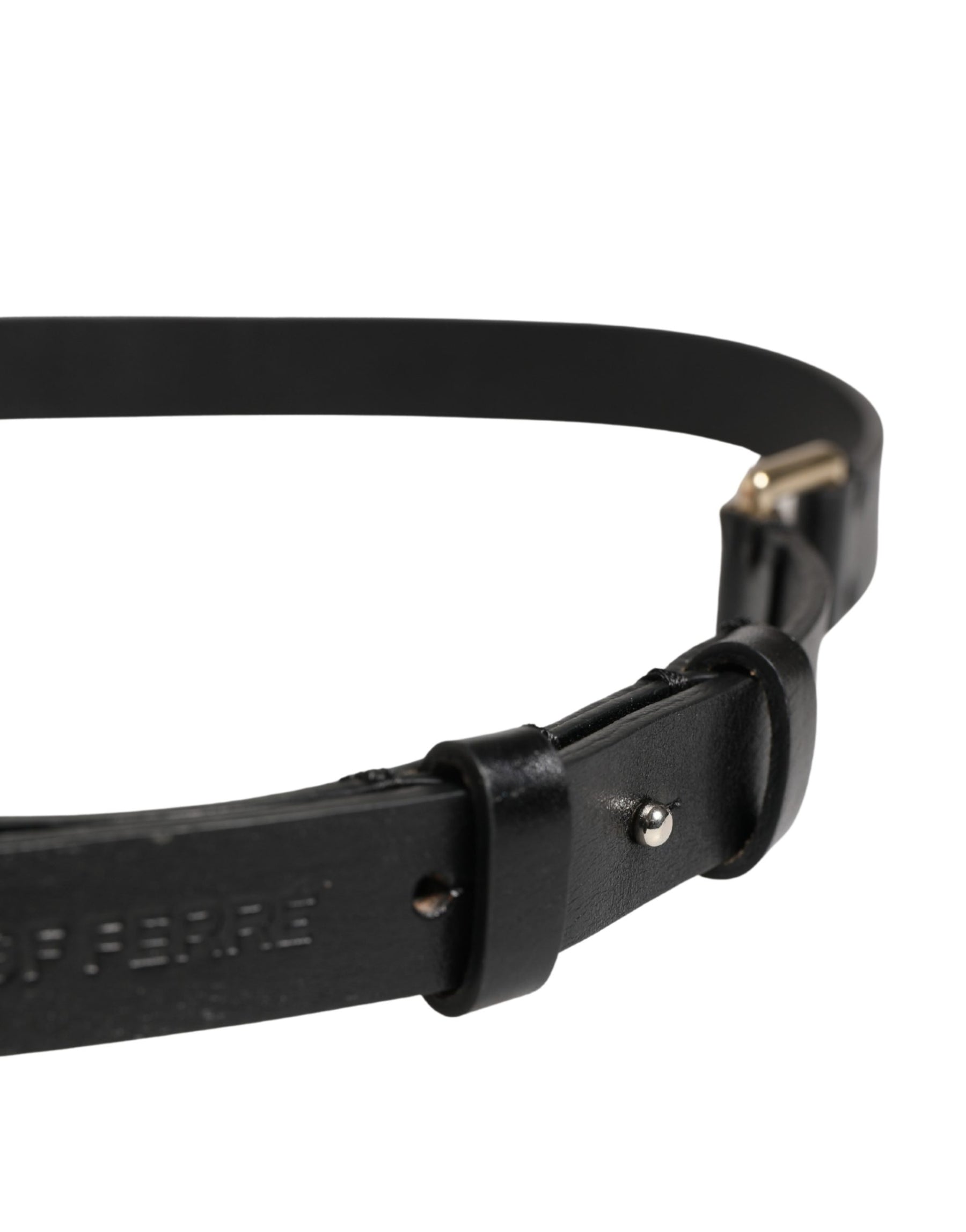 GF Ferre Black Leather Thin Gold Metal Brass Buckle Waist Belt | Regal Royce