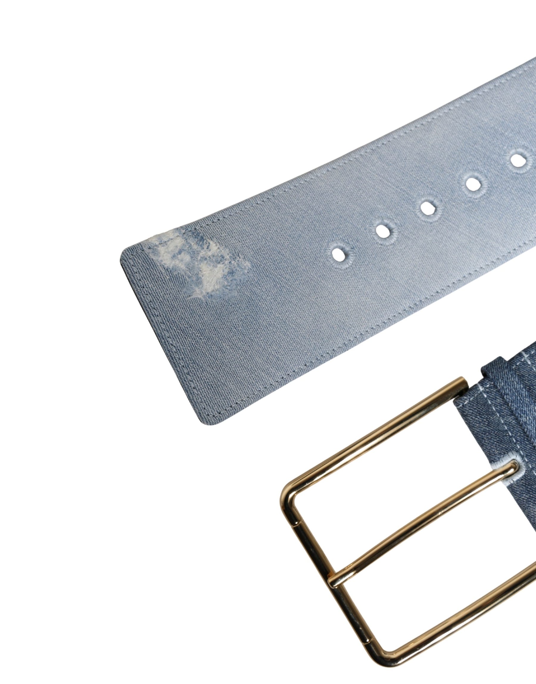 Dolce & Gabbana Blue Two Tone Denim Gold Metal Buckle Belt | Regal Royce