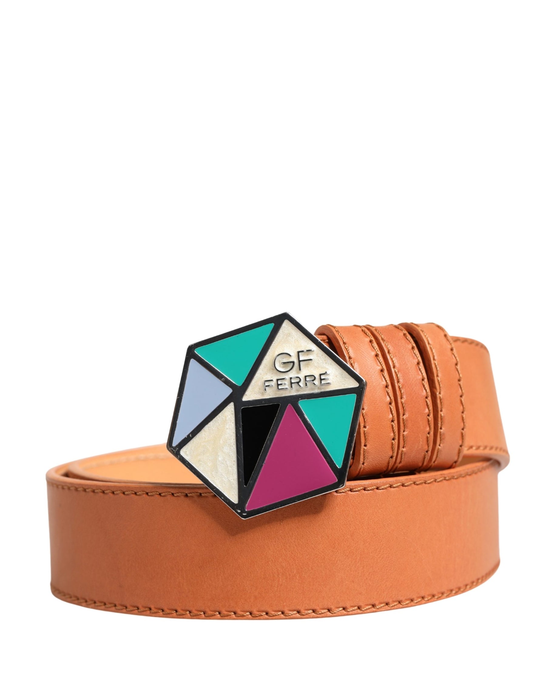 GF Ferre Orange Leather Hexagon Metal Buckle Waist Women Belt | Regal Royce