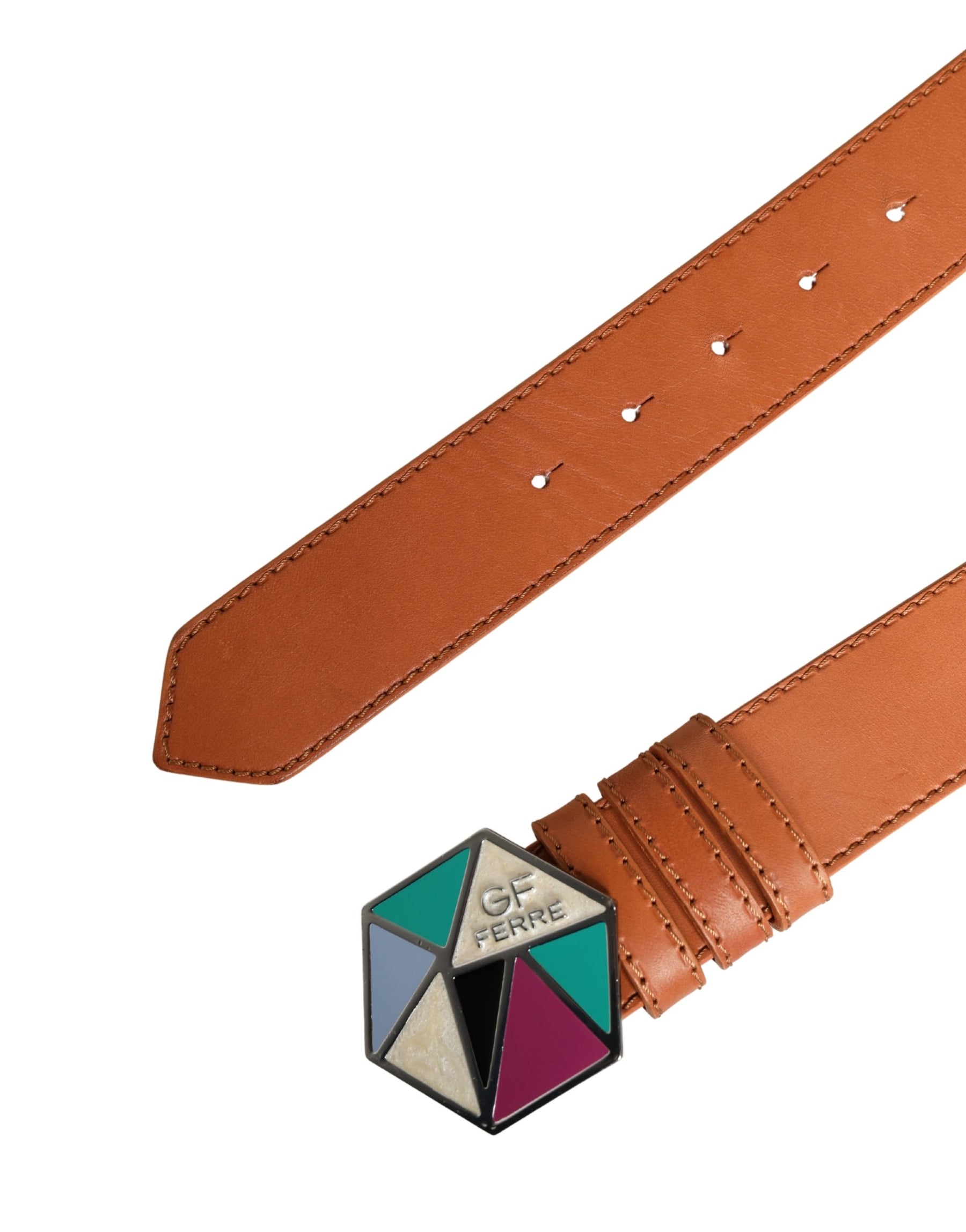 GF Ferre Orange Leather Hexagon Metal Buckle Waist Women Belt | Regal Royce