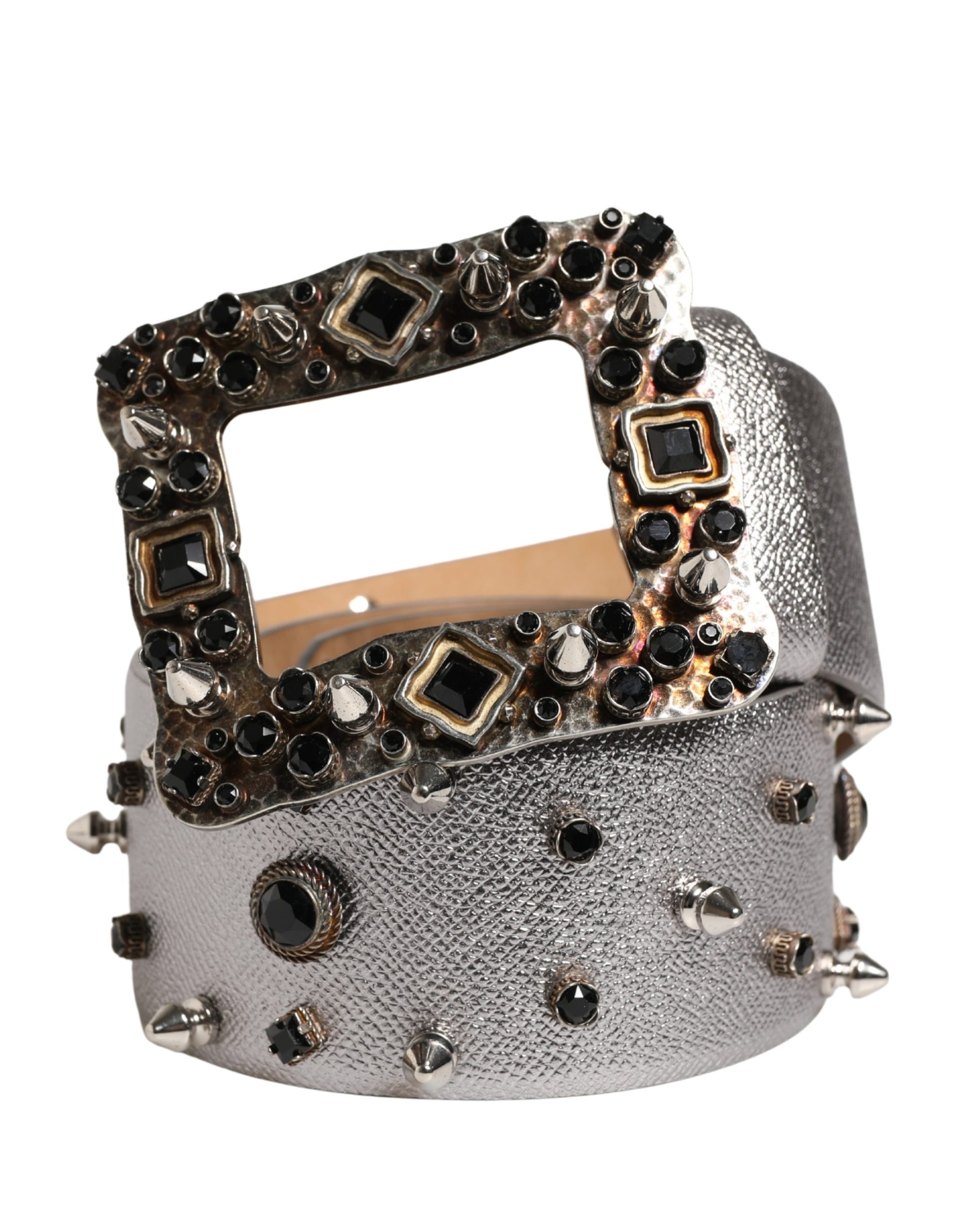 Dolce & Gabbana Silver Leather Crystal Metal Buckle Belt | Regal Royce